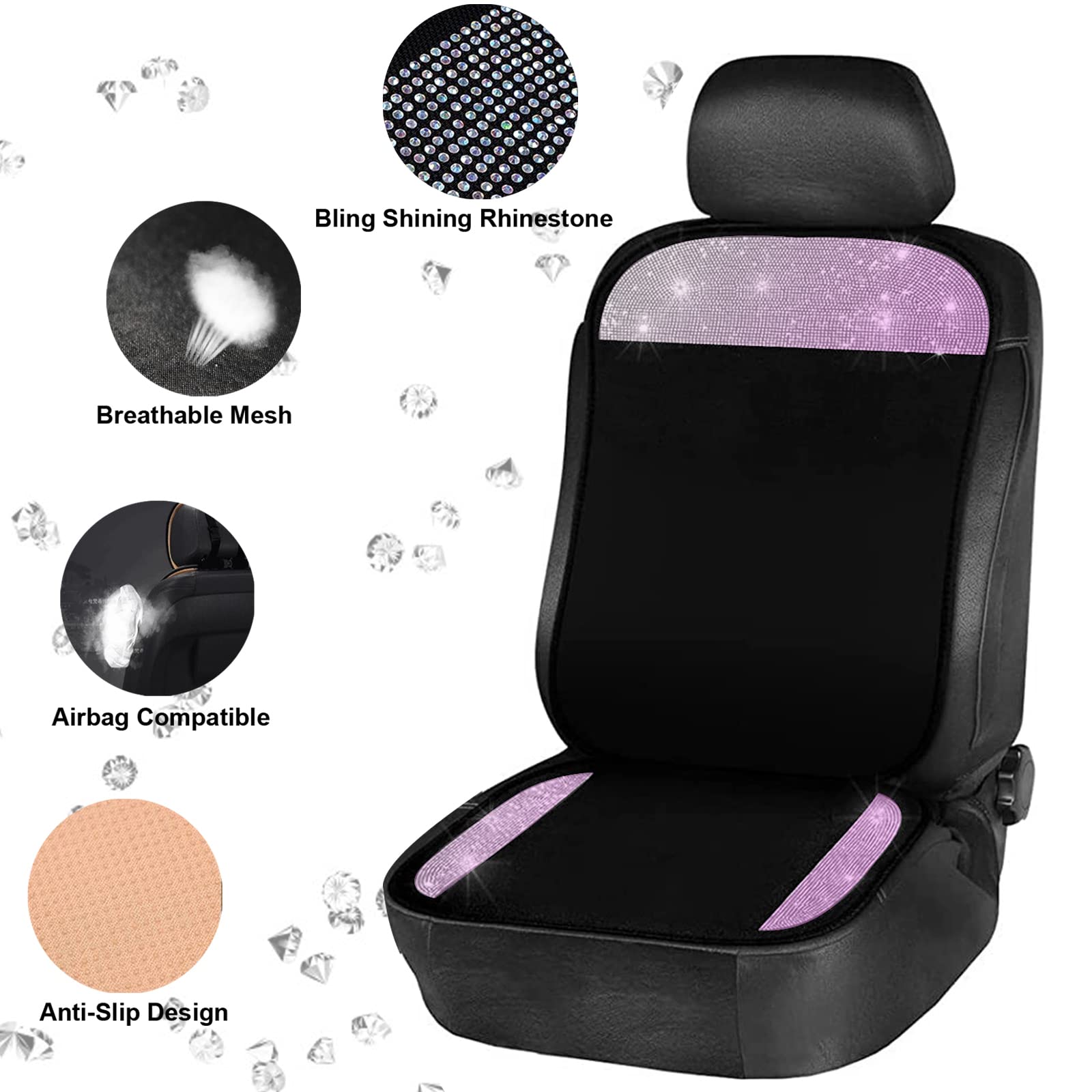 3 Pack Rhinestone Car Interior Accessories for Women - 2 Pair Sparkling Front Seat Covers with Armrest & Console Cover | Universal Fit for Sedans, SUVs & Trucks | Perfect for Car Decor & Gift Giving