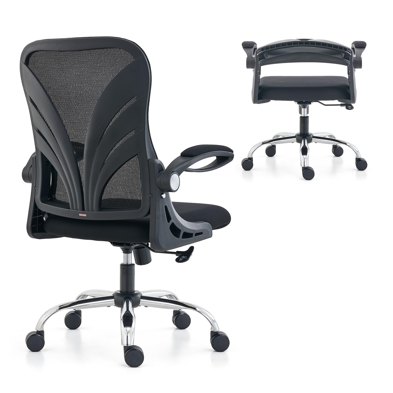 Ergonomic Office Chair with Adjustable Lumbar Support & Flip-Up Armrests - Foldable Backrest & Tilt Function for Big and Tall Users - Black Mesh Computer Desk Chair for Home Office, Gaming & Workspace Comfort