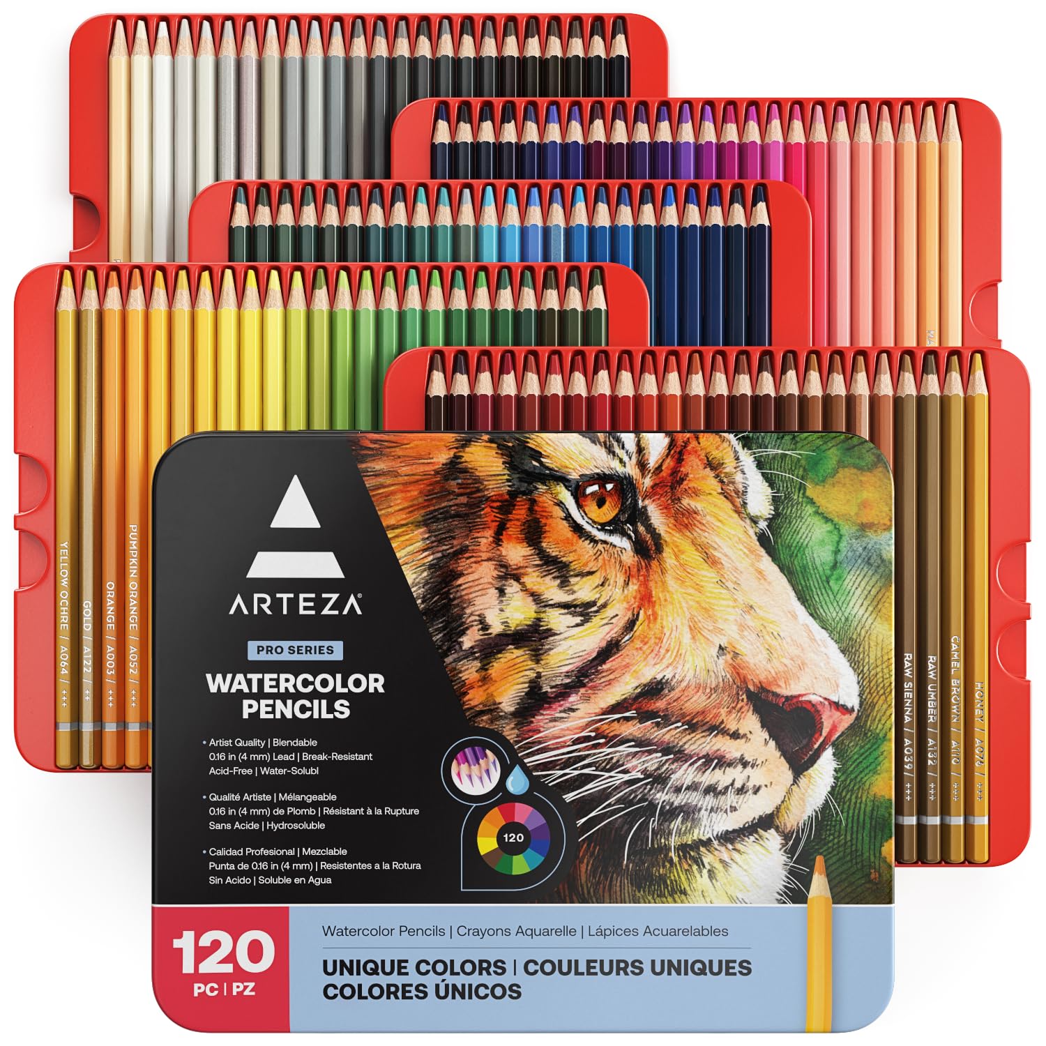Arteza 120-Count Watercolor Colored Pencils Set - Vibrant Artist Drawing Pencils for Blending, Layering & Watercolor Techniques | Premium Art Supplies for Adult Coloring Books, Sketching & Mixed Media Projects