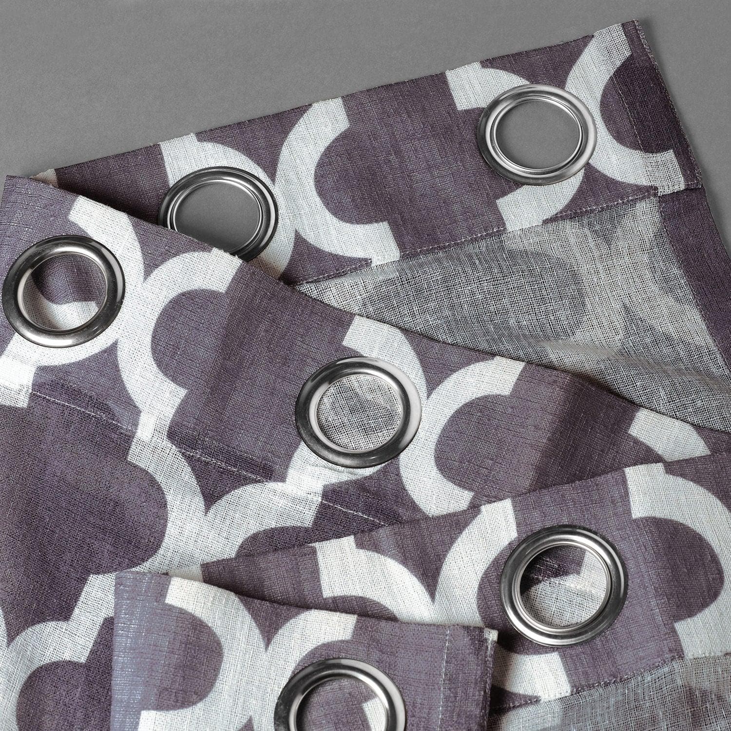 Birmingham Mulberry Geometric Grommet Printed Sheer Curtains - Elegant Window Treatment for Living Room & Bedroom Decor