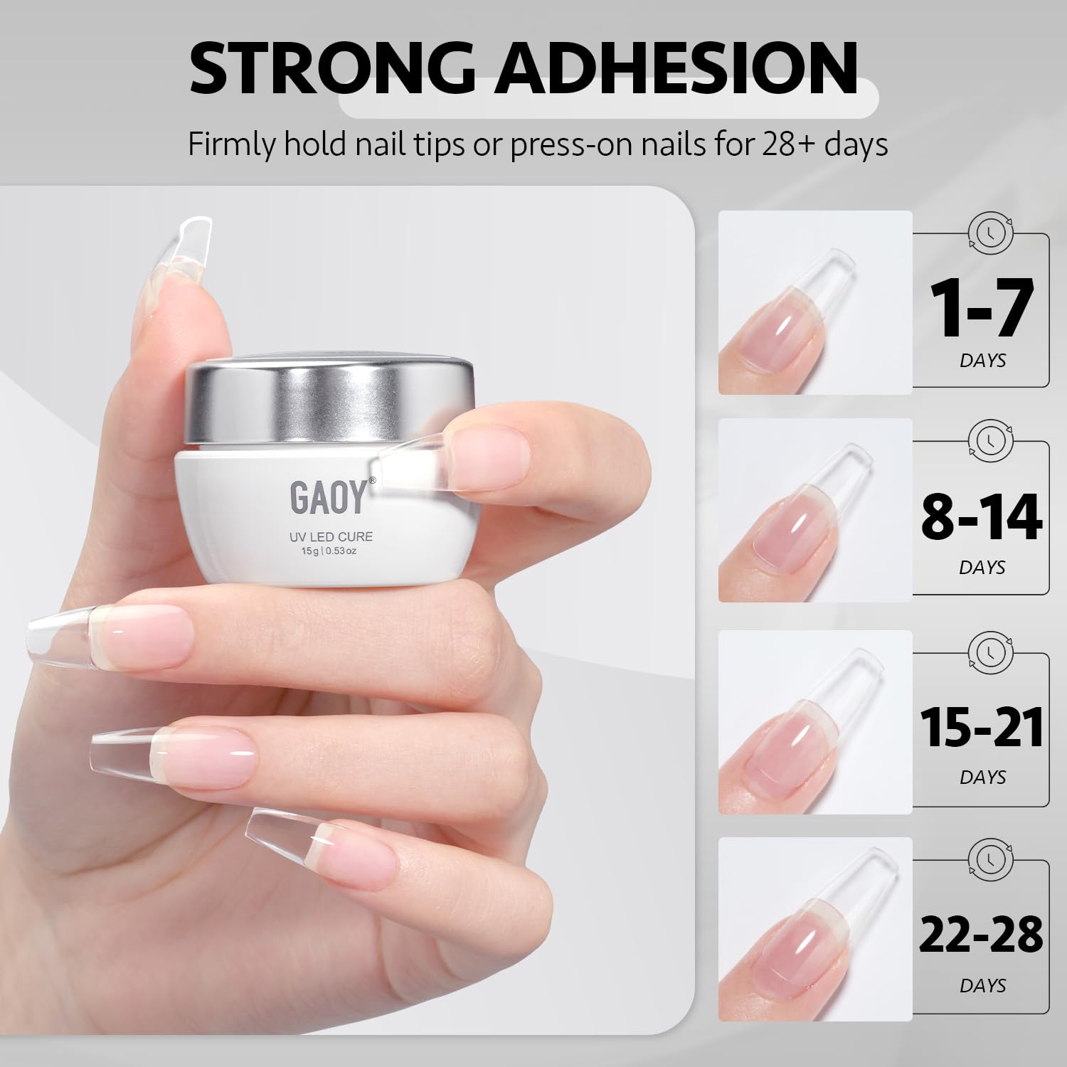 GAOY Solid Nail Glue Gel - 15g Strong Adhesive for Press On Nails, False & Acrylic Tips | UV Light Cure | Long-Lasting Nail Extension Glue | Perfect for Salon, Home Manicure & Nail Art