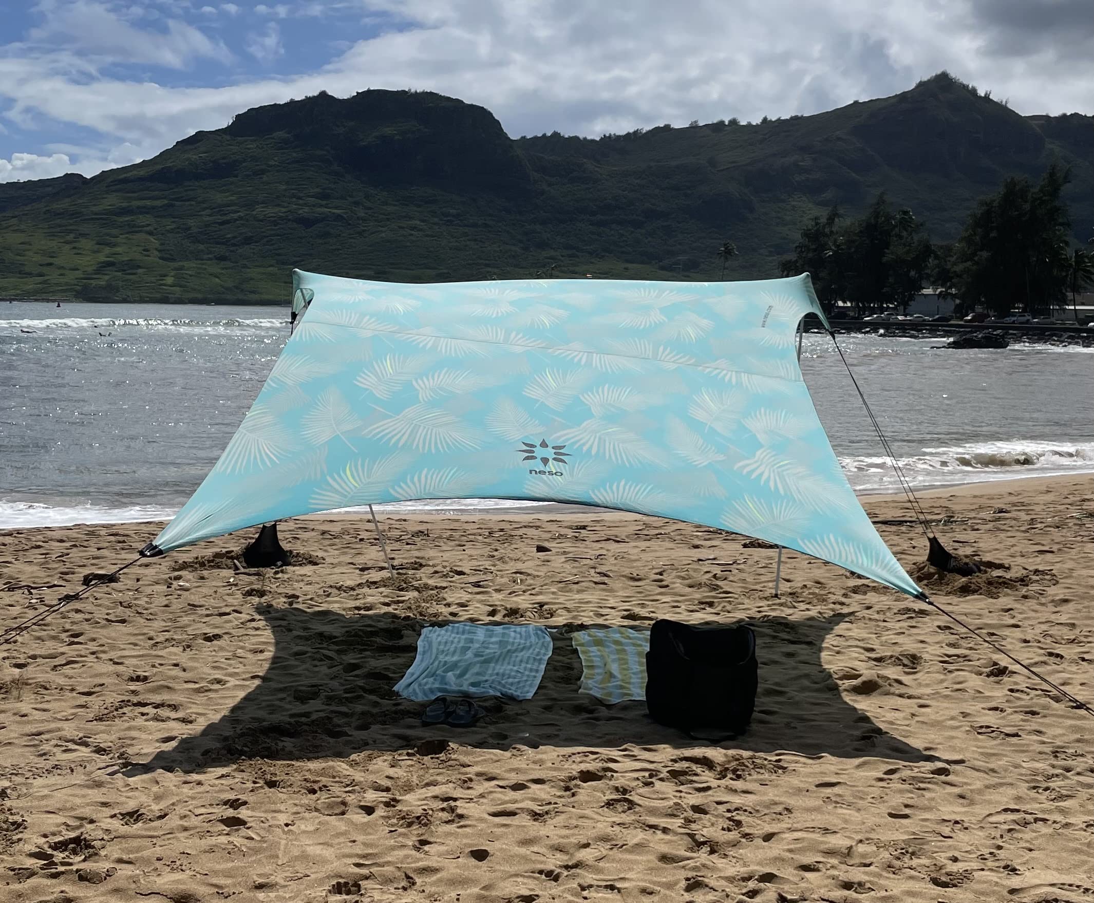 Neso Tents Grande Beach Tent - Extra Large 7ft Tall & 9x9ft Wide Sun Shelter with Reinforced Corners & Built-in Cooler Pocket - Perfect for Family Beach Days, Camping Trips and Outdoor Adventures