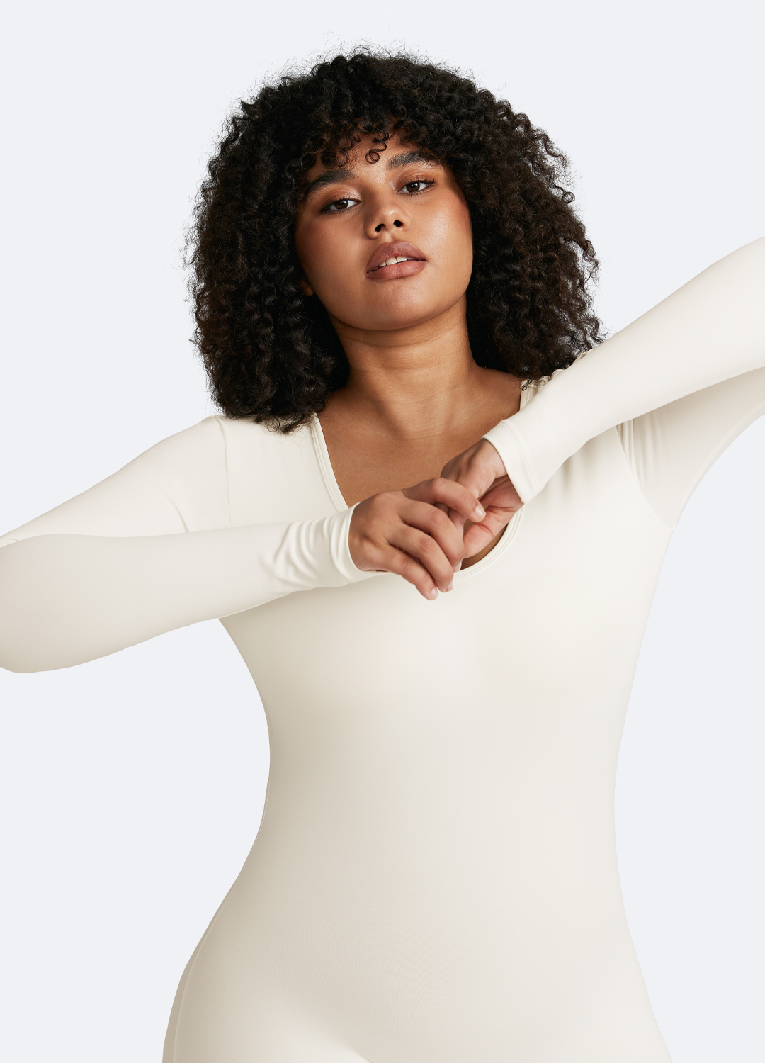 U Back Long Sleeve Bodysuit for Women - Sexy Turtleneck Bodycon Shirt - Stretchy Slim Fit Tops for Layering, Clubwear & Everyday Outfits