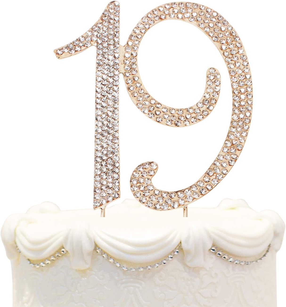 19th Birthday Cake Topper - Bling Crystal Rhinestone Gold Party Decorations | Best Keepsake Gift for 19th Birthday Celebrations, Sweet 16, Anniversary & Special Occasions