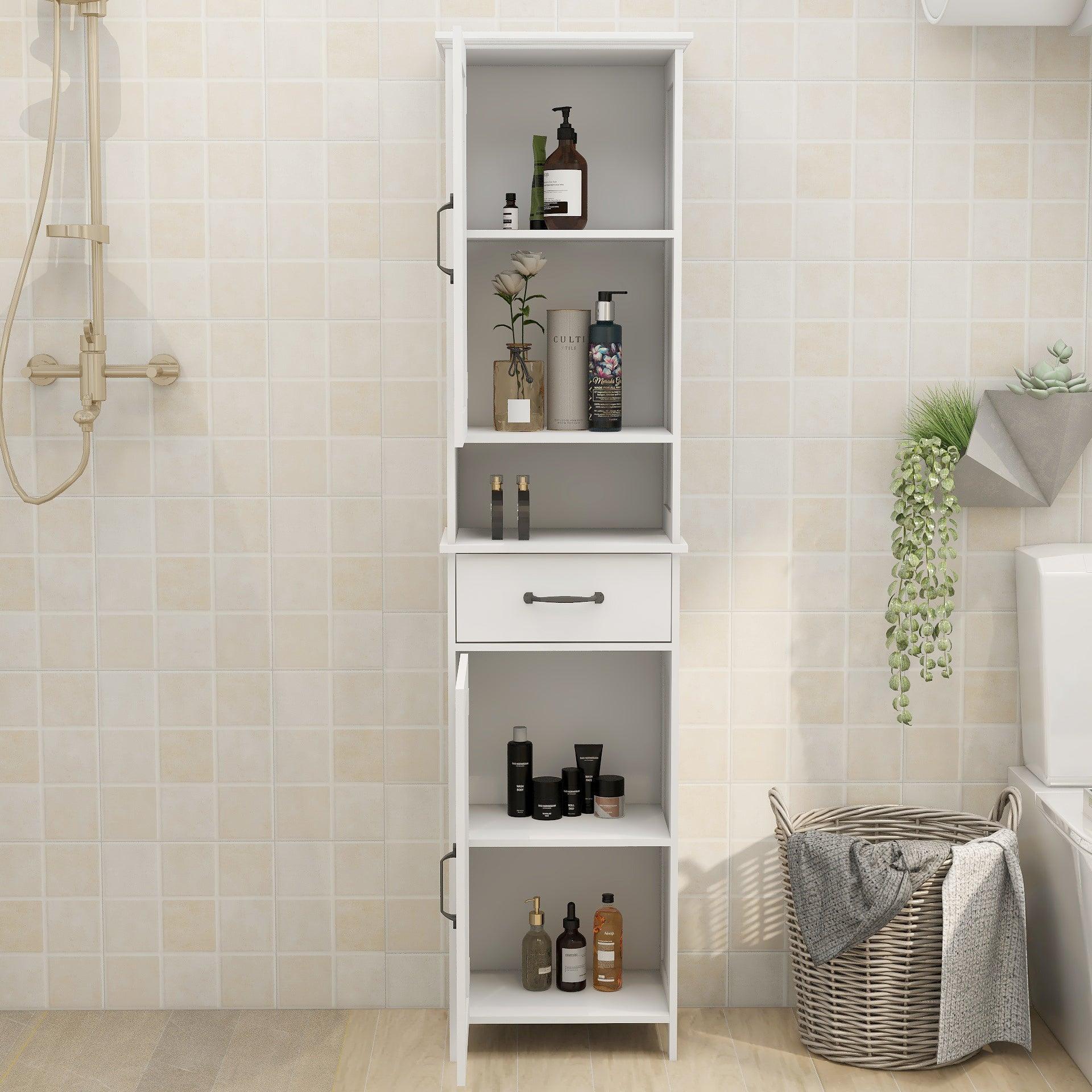 Double Door Narrow Height Slim Floor Standing Cabinet - Space-Saving Storage for Small Rooms & Apartments | Perfect for Bedroom, Living Room & Entryway Organization