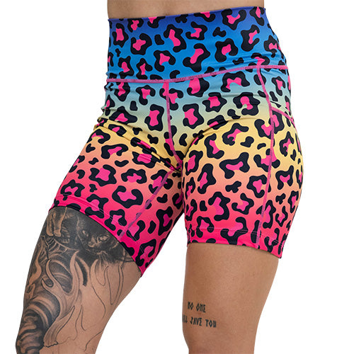 Rainbow Leopard Print Shorts for Women - Trendy Summer Casual Shorts for Beach, Gym, and Everyday Wear