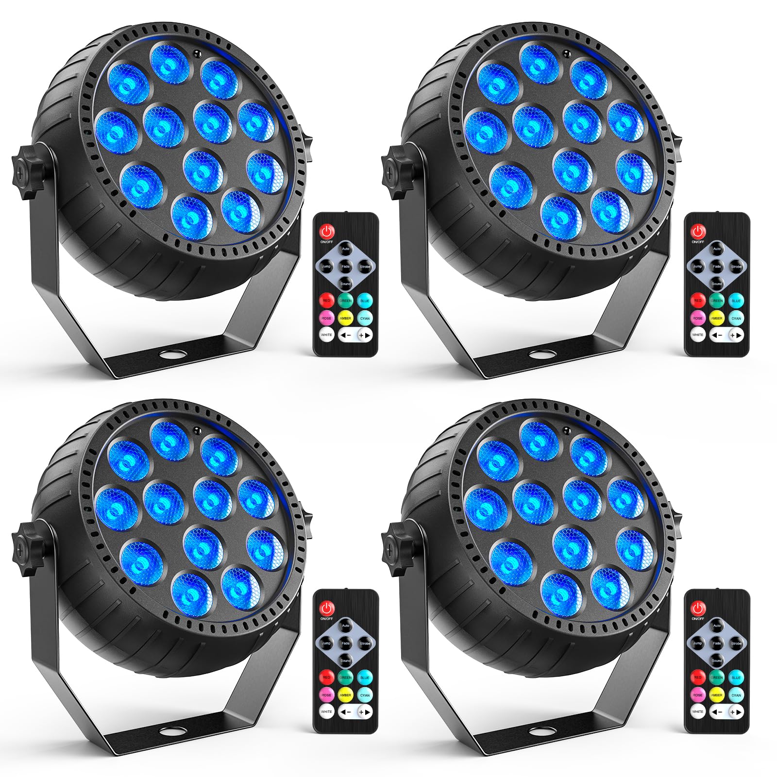 Rechargeable Mini Par Lights - Wireless 12 RGB Battery Powered Stage Lights with Sound Activation & Remote Control - Perfect for Weddings, Club Parties, Church Stage Lighting (4 Pack) - Create Stunning Atmosphere for Indoor/Outdoor Events, DJ Shows & Home Decor