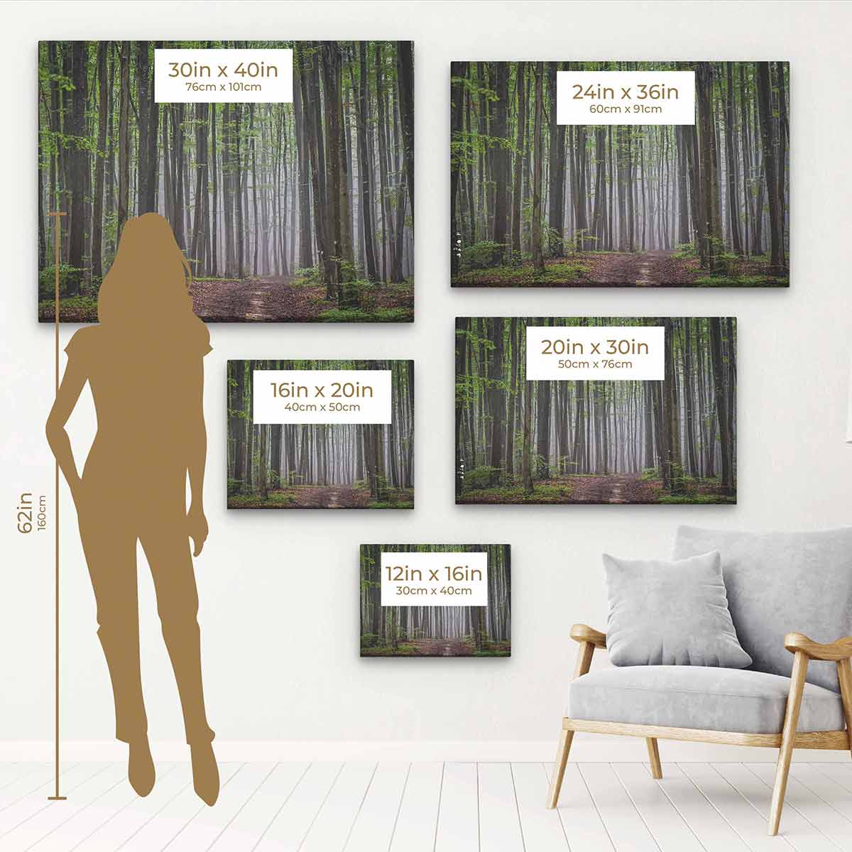 Green Forest Wall Art Canvas Print - Nature Landscape Decor for Living Room, Bedroom & Office - 7432