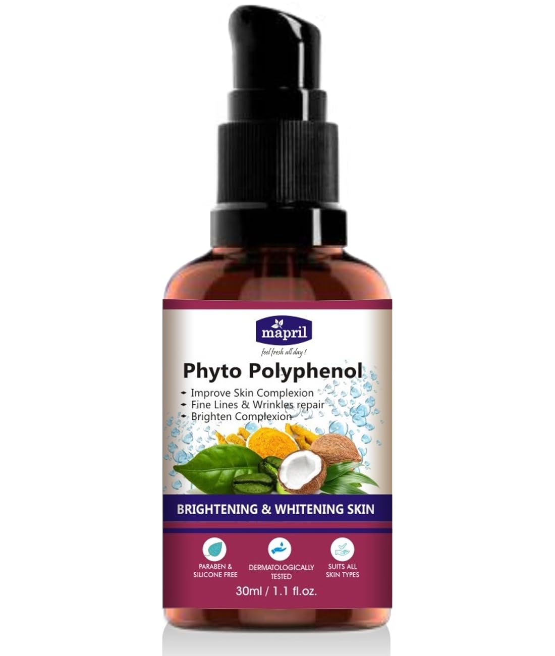 Mapril Phyto Face Serum - Brightening Complexion, Acne, Pimple, Pigmentation, Wrinkles & Dark Spot Treatment with Herbal Water & Natural Extracts (30ml) | Day & Night Use for Glowing Skin | Safe for All Skin Types, No Side Effects | Perfect for Daily Skincare Routine & Anti-Aging Care