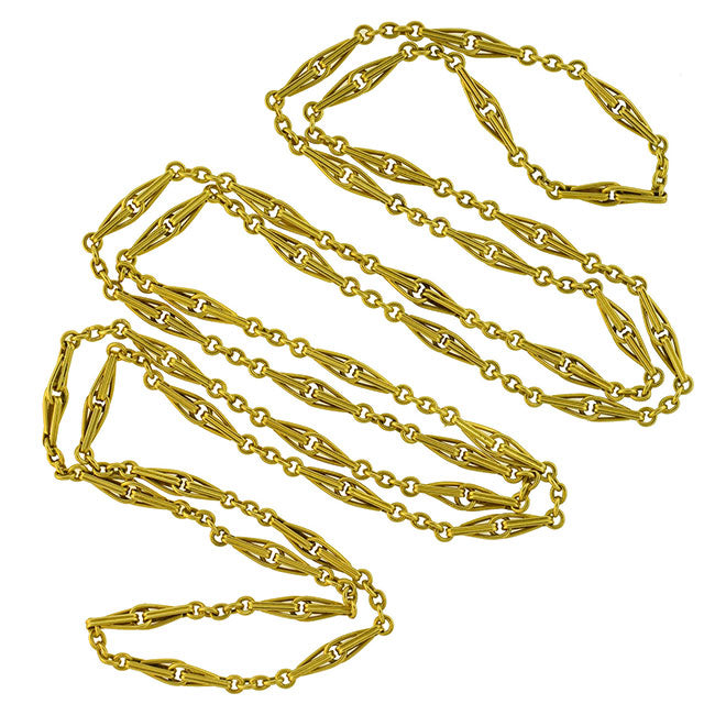 Antique Late Victorian French 18K Yellow Gold Link Chain Necklace - 52cm Elegant Vintage Jewelry for Women, Perfect for Weddings, Parties & Special Occasions