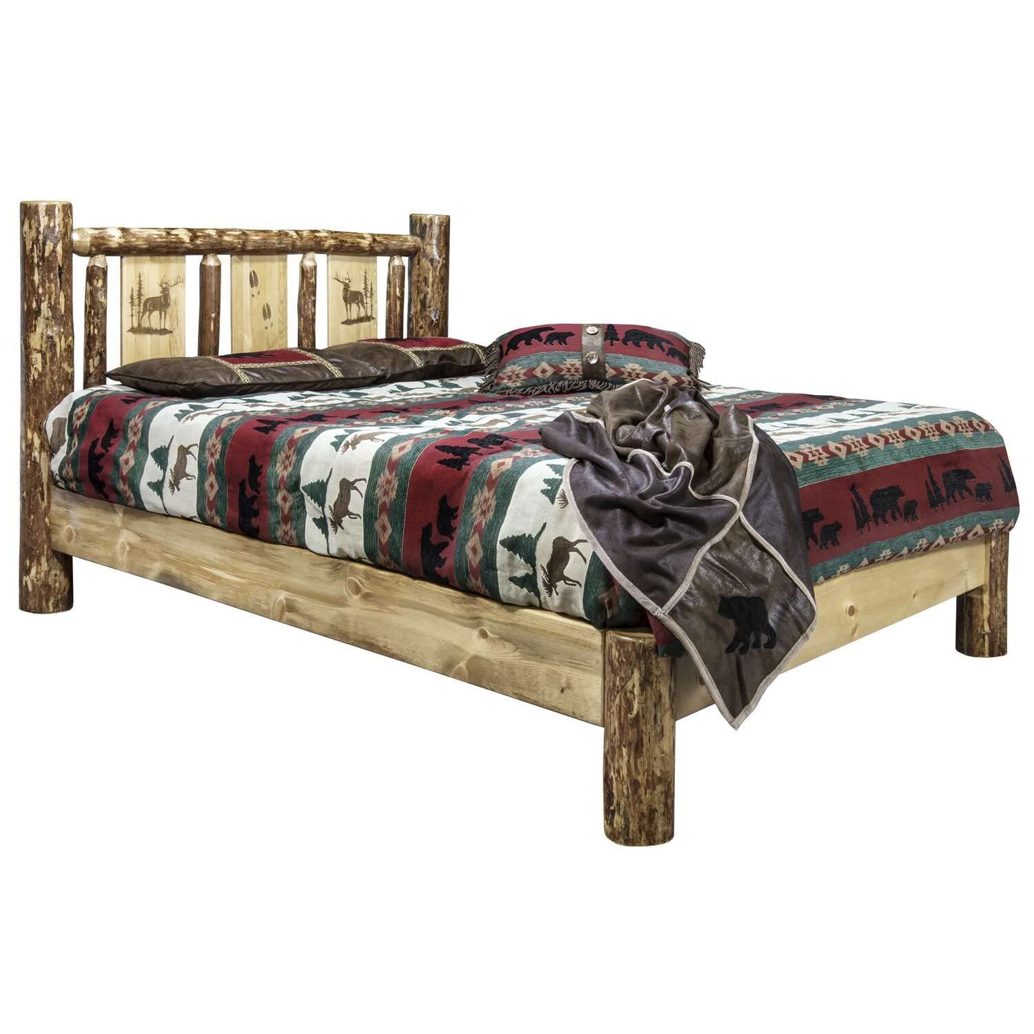 Montana Queen Platform Bed with Stained & Lacquered Finish - Modern Wooden Bed Frame for Bedroom - Perfect for Master Bedrooms, Guest Rooms & Small Spaces