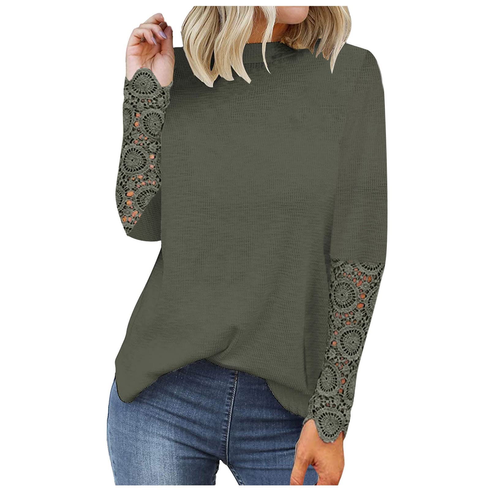 Women's White Lace Crop Top Sweater - Long Sleeve O-Neck Loose Knit Pullover for Winter & Autumn | Casual Outfits, Layering, Date Nights & Office Wear