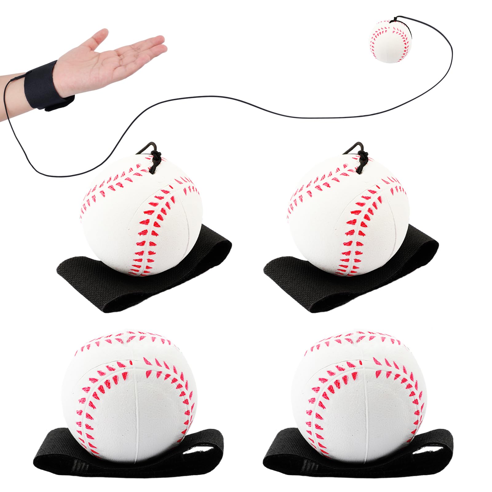4/8/16/32 Pack Elastic Wrist Return Ball Set - 2.36 Inch Rebound Sport Balls for Baseball, Soccer, Tennis Practice - Fun Wrist Exercise Toys for Kids & Adults - Perfect for Outdoor Play, Training, and Party Favors