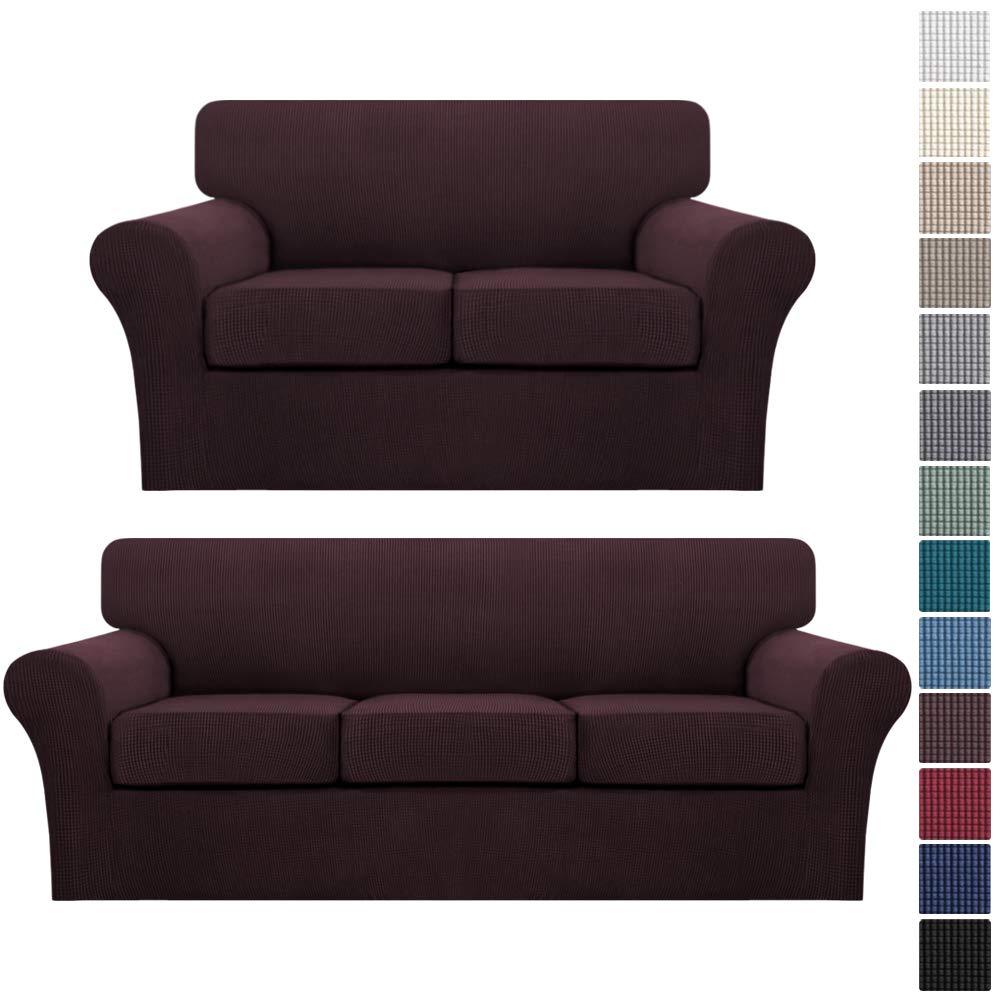 Turquoise Brown 4-Piece Sofa Cover Set & 3-Piece Loveseat Cover - Stretchable Furniture Protector for Living Room, Bedroom, Dorm - Spill & Pet Hair Resistant