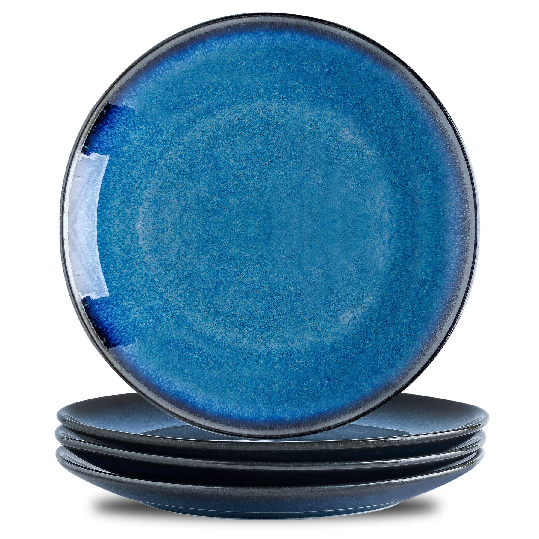 YELLOYA 10 Inch Large Ceramic Plates Set of 4 - Elegant Salad, Pasta & Dessert Plates, Microwave & Dishwasher Safe, Ceylon Blue Design - Perfect for Dinner Parties, Family Gatherings & Restaurant Serving