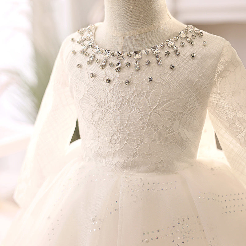 Elegant Long Sleeve Flower Girl Dress for Weddings - Princess Style Formal Gown for Bridal Party, Christening & Special Occasions
