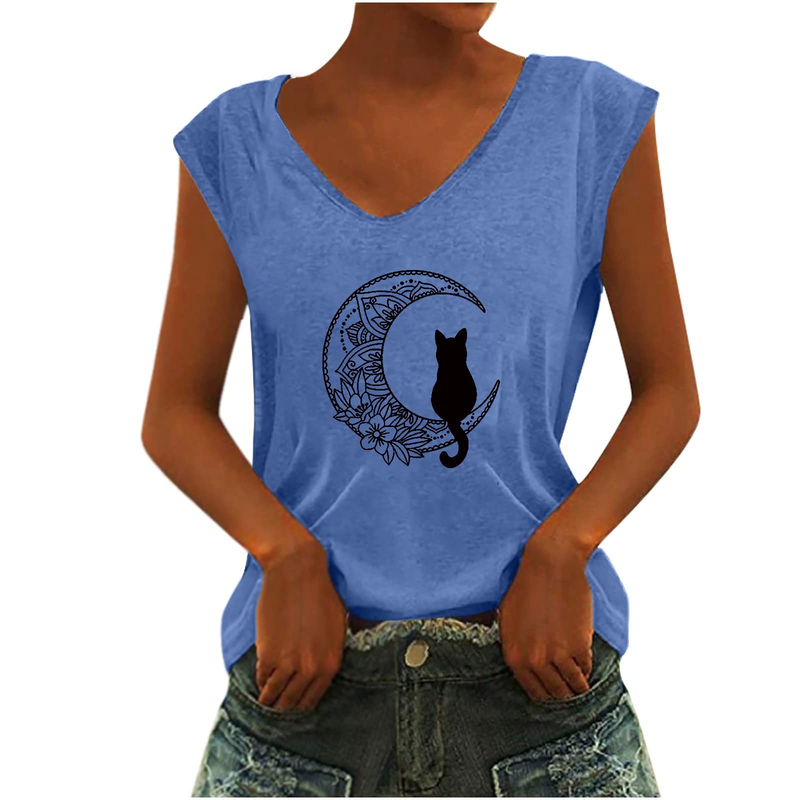 Women's Black Tank Tops - Fashion Casual Printed V-Neck Sleeveless T-Shirt for Summer | Perfect for Beach, Gym, Yoga & Everyday Wear