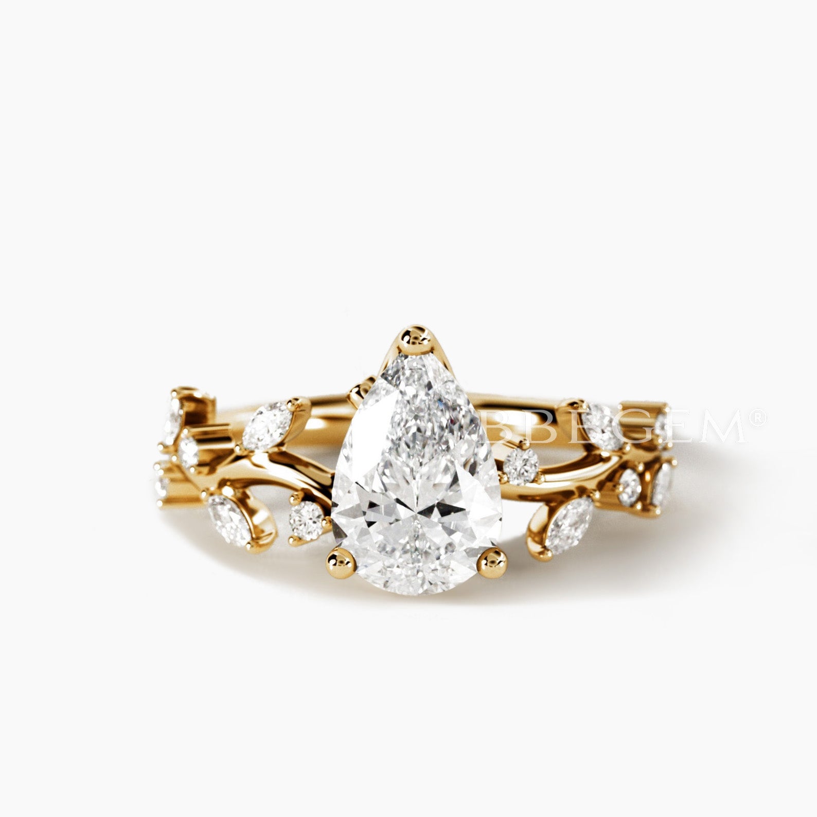Lab Grown Teardrop Cut Diamond Twig Vine Wedding Ring with IGI Certificate - Elegant Bridal Jewelry for Engagement & Anniversary Gifts