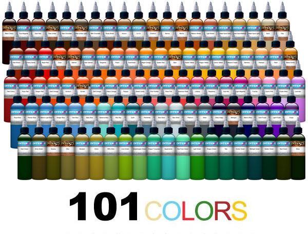 Intenze Tattoo Inks 101 Color Professional Tattoo Ink Set - 1oz Bottles (34ml) for Tattoo Artists & Body Art Professionals - Perfect for Tattoo Studios, Permanent Makeup & Body Art