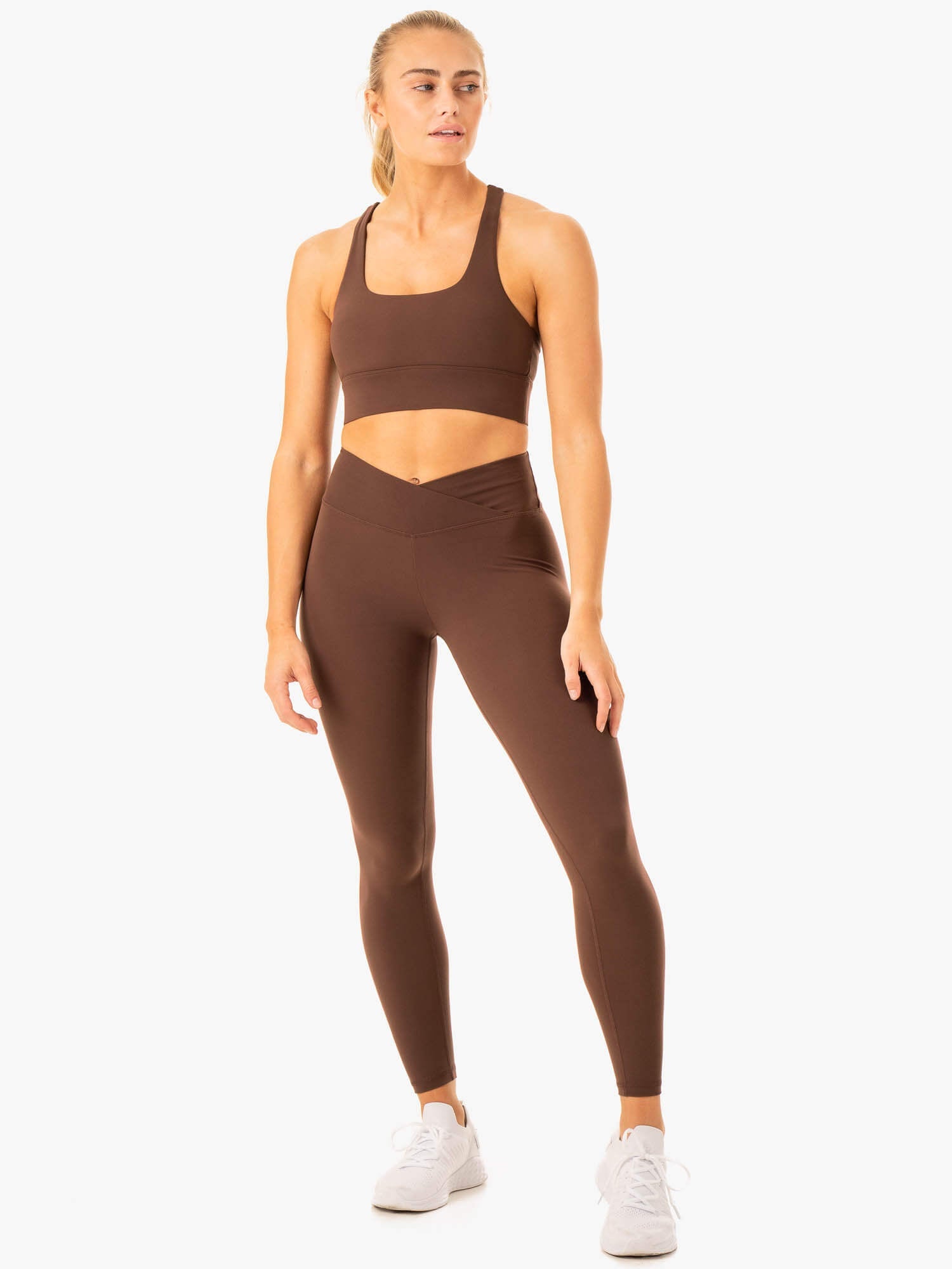 Flow Square Neck Sports Bra for Women - High Support Workout Top - Chocolate Brown - Perfect for Yoga, Running & Gym