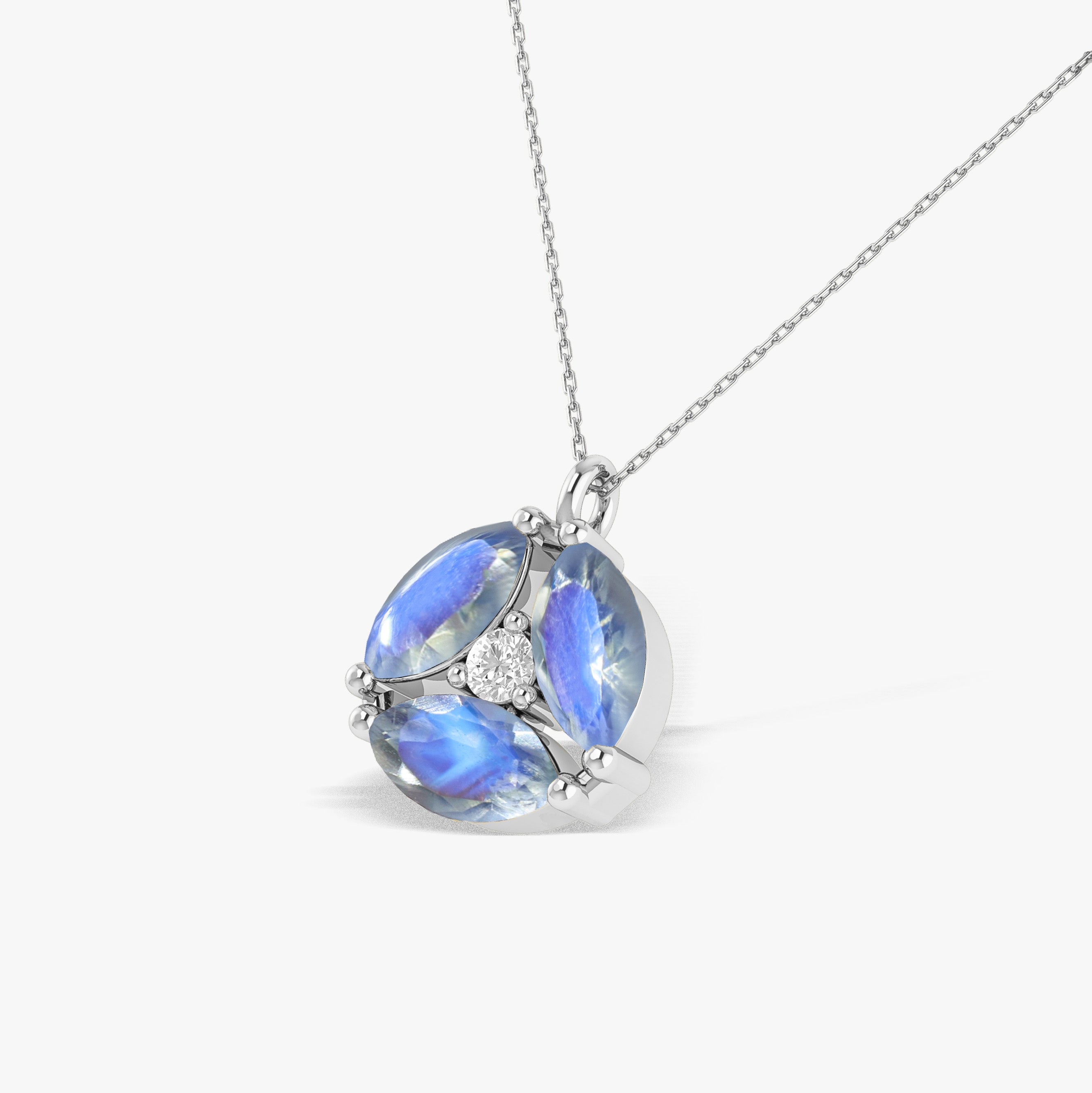 Rainbow Moonstone Three Stone Round Pendant Necklace - Elegant Healing Crystal Jewelry for Women, Perfect for Meditation, Yoga & Spiritual Gifts