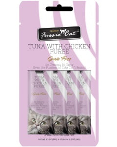Premium Tuna & Chicken Puree Cat Treats by Fussie Cat - Grain-Free, High-Protein Snacks for Indoor & Outdoor Cats