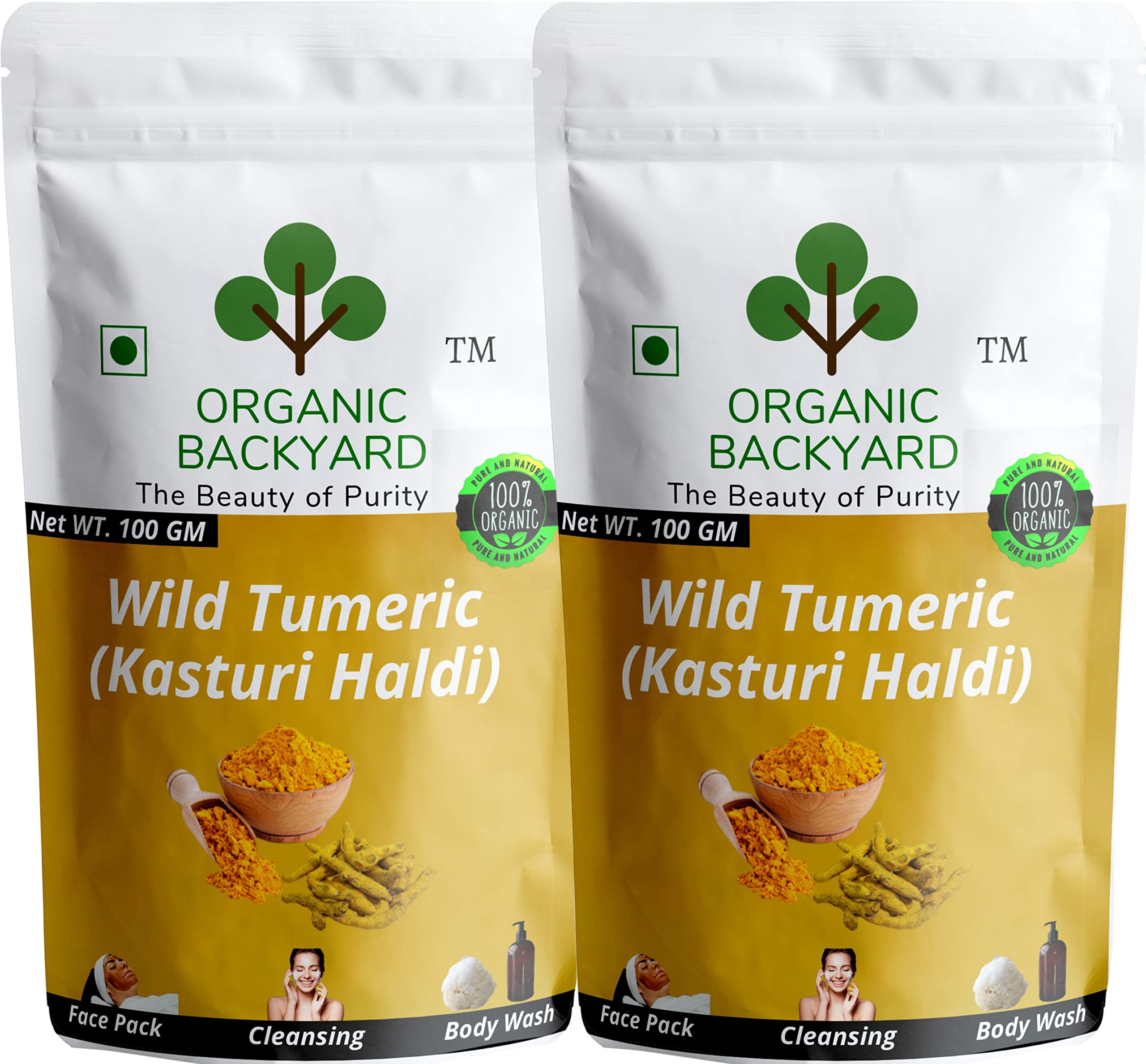 Organic 100% Natural Wild Turmeric Powder for Face Care - 2 Pack (100g Each) | Skin Brightening, Acne Treatment & DIY Beauty Recipes