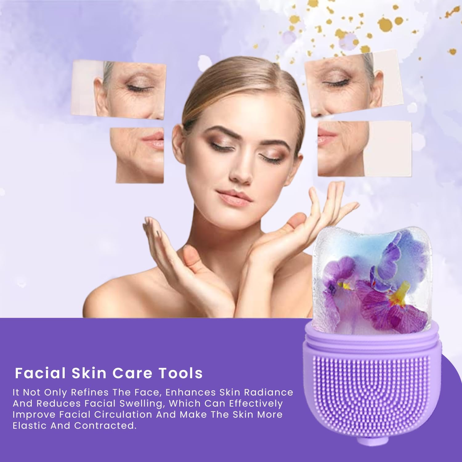 Dharvika Upgraded Ice Roller for Face & Eye - Cooling Facial Massager for Puffiness, Wrinkles & Skin Tightening - Gua Sha & Ice Facial Therapy Tool with Silicone Mold - Purple (Perfect for Morning Routine & Post-Workout Skin Care)