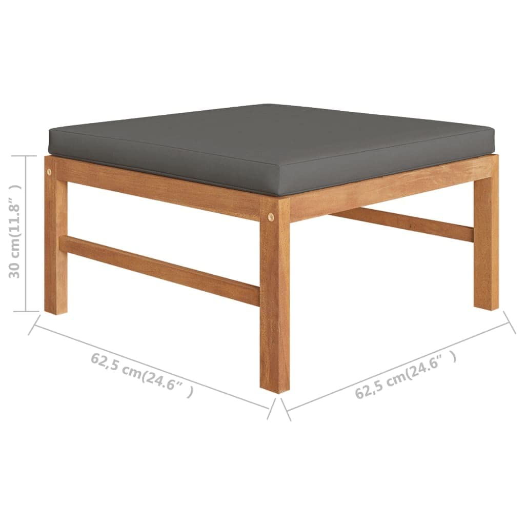 Premium Teak Wood Footrest with Dark Gray Cushion - Outdoor Patio Furniture for Garden, Poolside, Backyard Relaxation & Lounging