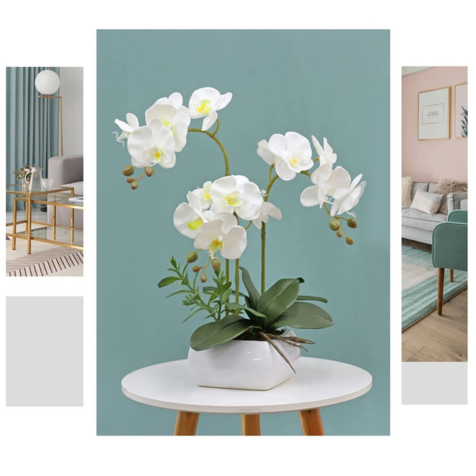 Artificial Phalaenopsis Orchid Flowers - Fake Bonsai Plant with Vase for Home Decor, Dining Table, Living Room & Bedroom | Yellow Silk Floral Arrangement | Perfect for Wedding Centerpieces, Office Decor & Gift Giving