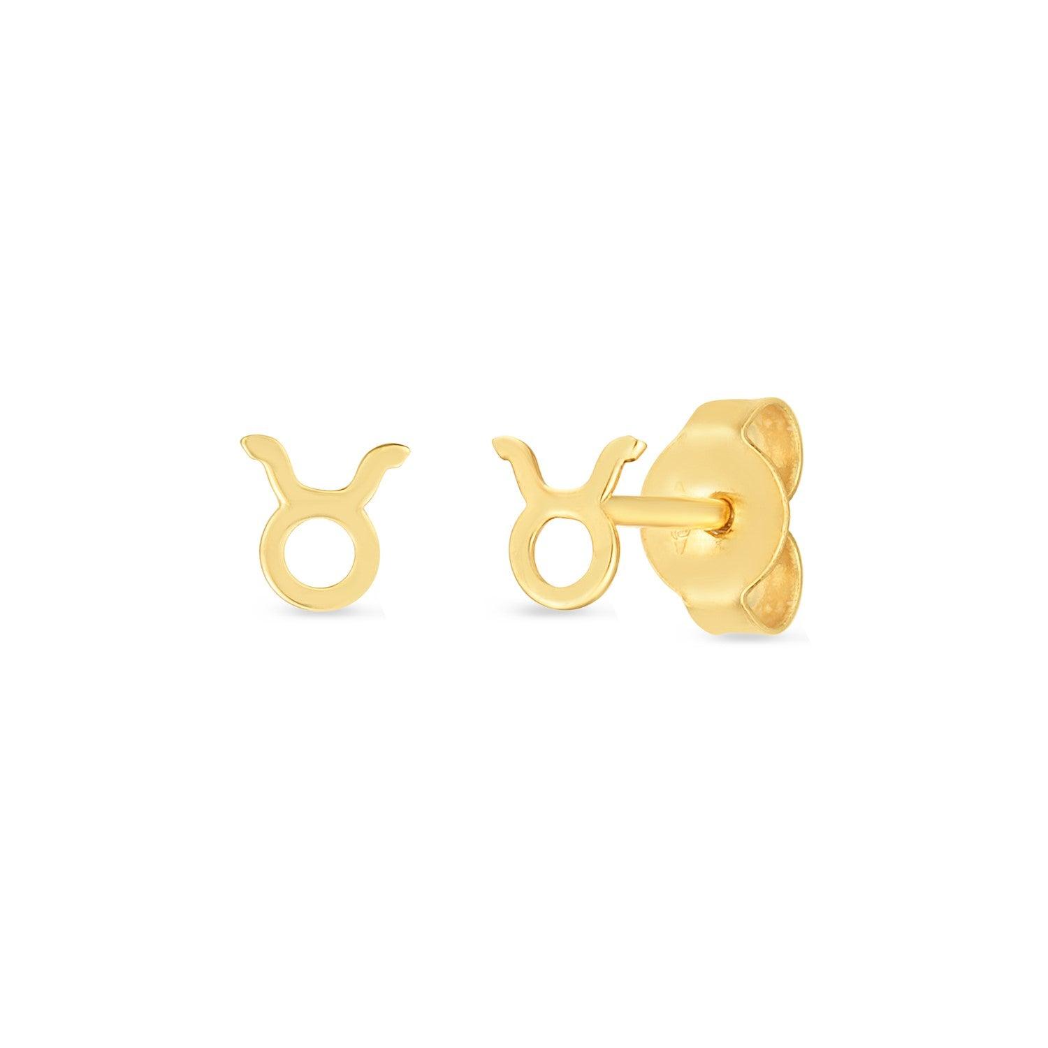 14K Yellow Gold Taurus Zodiac Sign Stud Earrings for Women - Perfect Gift for Birthdays, Anniversaries & Everyday Wear