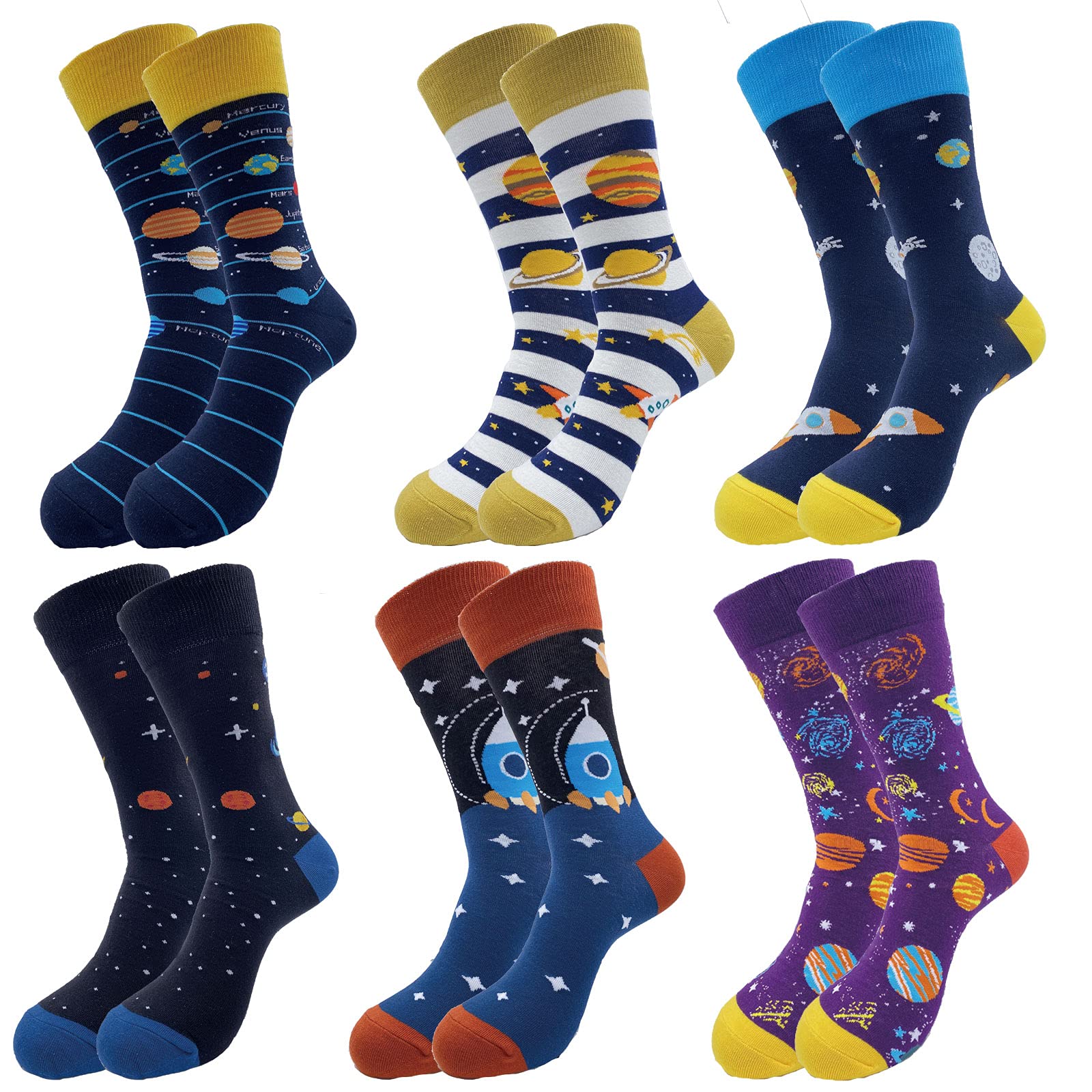 Men's Fun Set Dress Socks - Colorful Funny Novelty Cotton Crew Socks Pack with Artistic Designs | Perfect for Gifts, Parties & Casual Wear