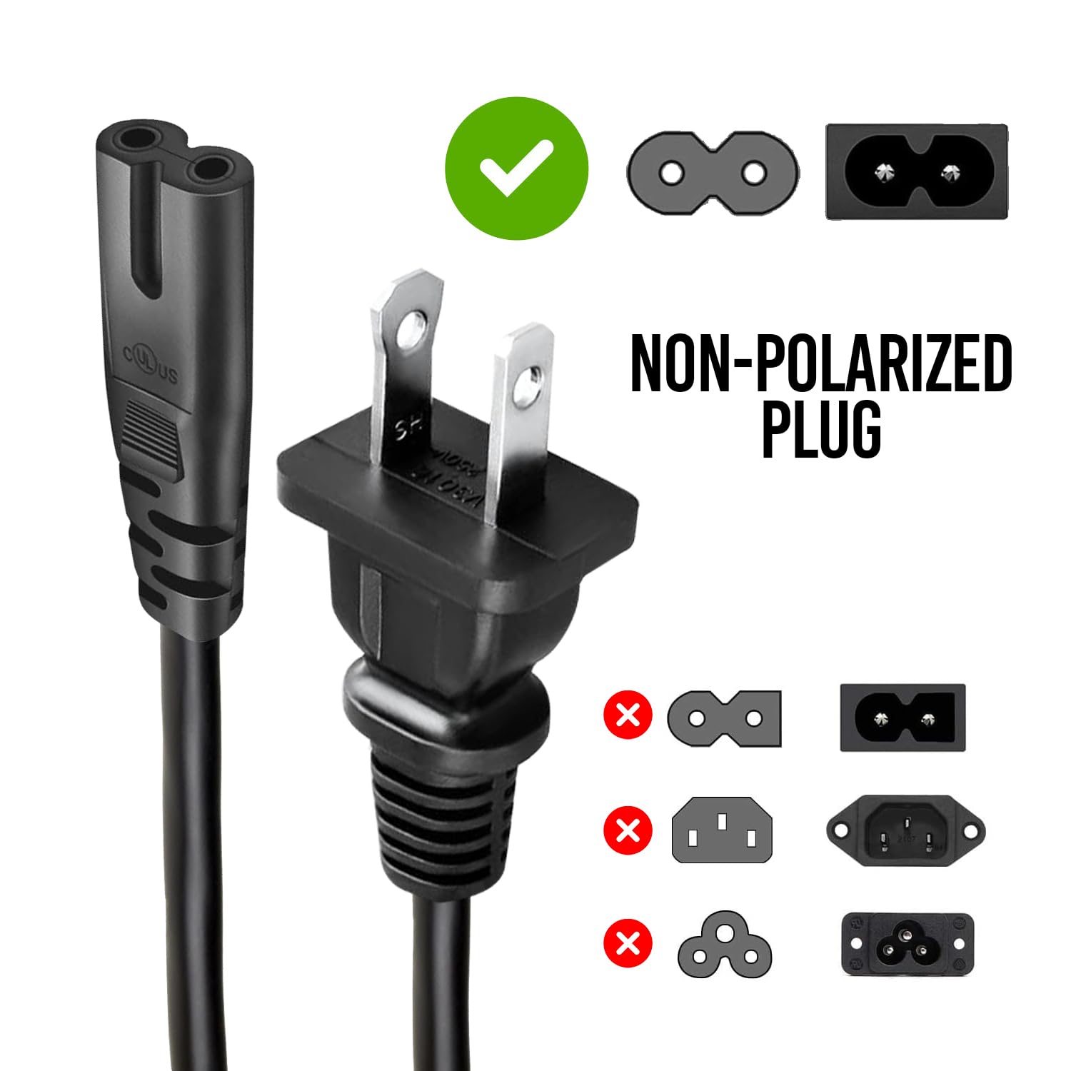 (10 Pack) 10ft TV Power Cord - Replacement 2 Prong Power Cable Compatible with Sony, Samsung, LG, TCL, Apple TV, Insignia, Sharp, Toshiba, JVC, Hisense - Perfect for Home Theater Setup & TV Replacement (10-Feet, Black)