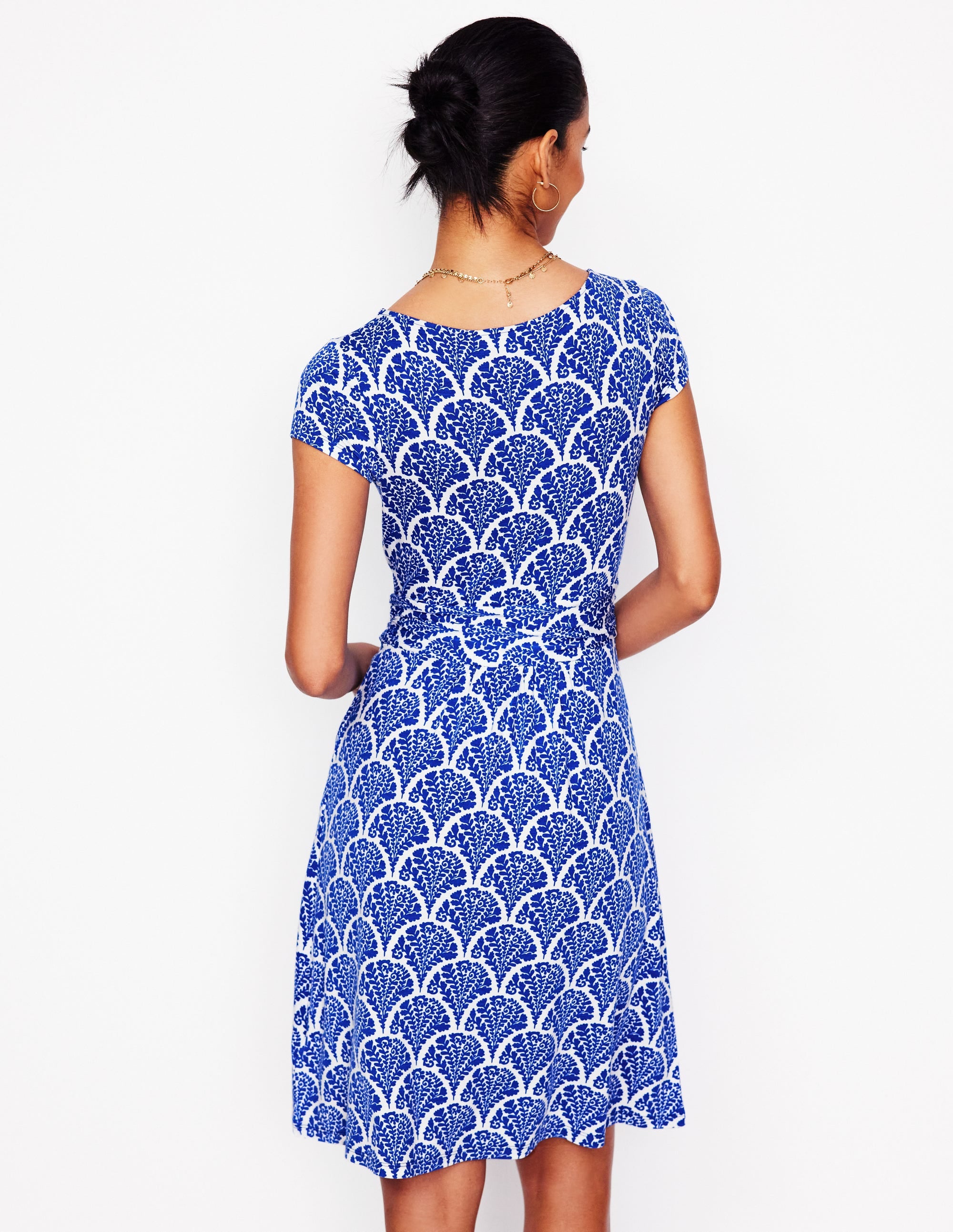 Amelie Jersey Dress for Women - Bright Blue Floral Print, Soft Stretchy Fabric, Comfortable Casual & Party Wear - Perfect for Summer Outfits, Beach Vacations & Date Nights