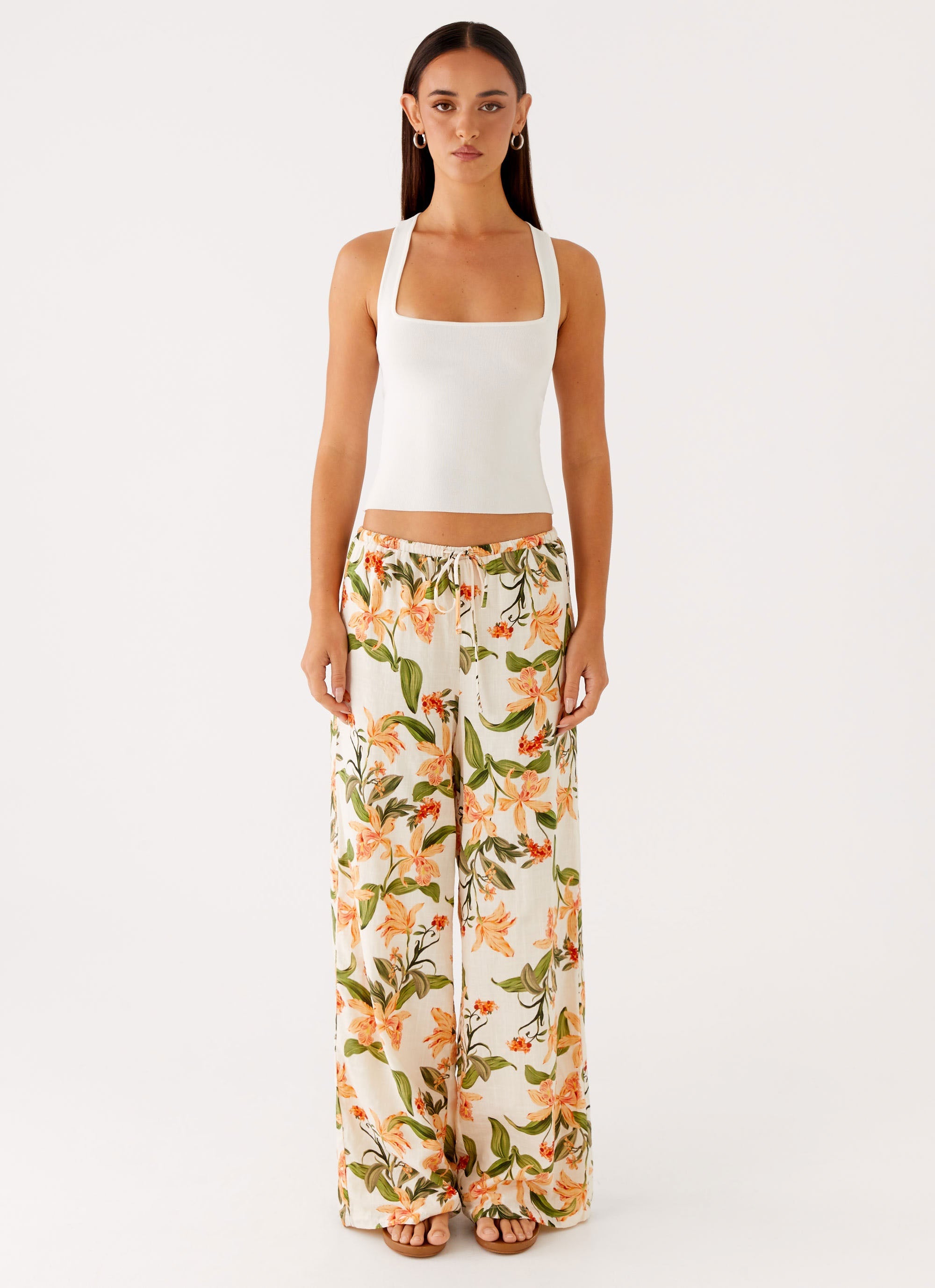 Dalida Women's Floral Print Linen Pants - Comfortable Summer Casual Pants for Beach, Vacation & Lounge Wear