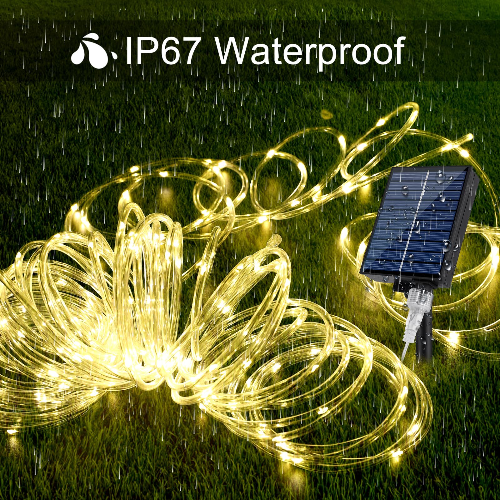 200 LED Solar Rope Lights Outdoor 72FT - Waterproof IP67 Solar Powered String Lights with Remote, 8 Lighting Modes - Perfect for Yard, Garden, Fence, Party, Camping & Wedding Decor (Warm White)