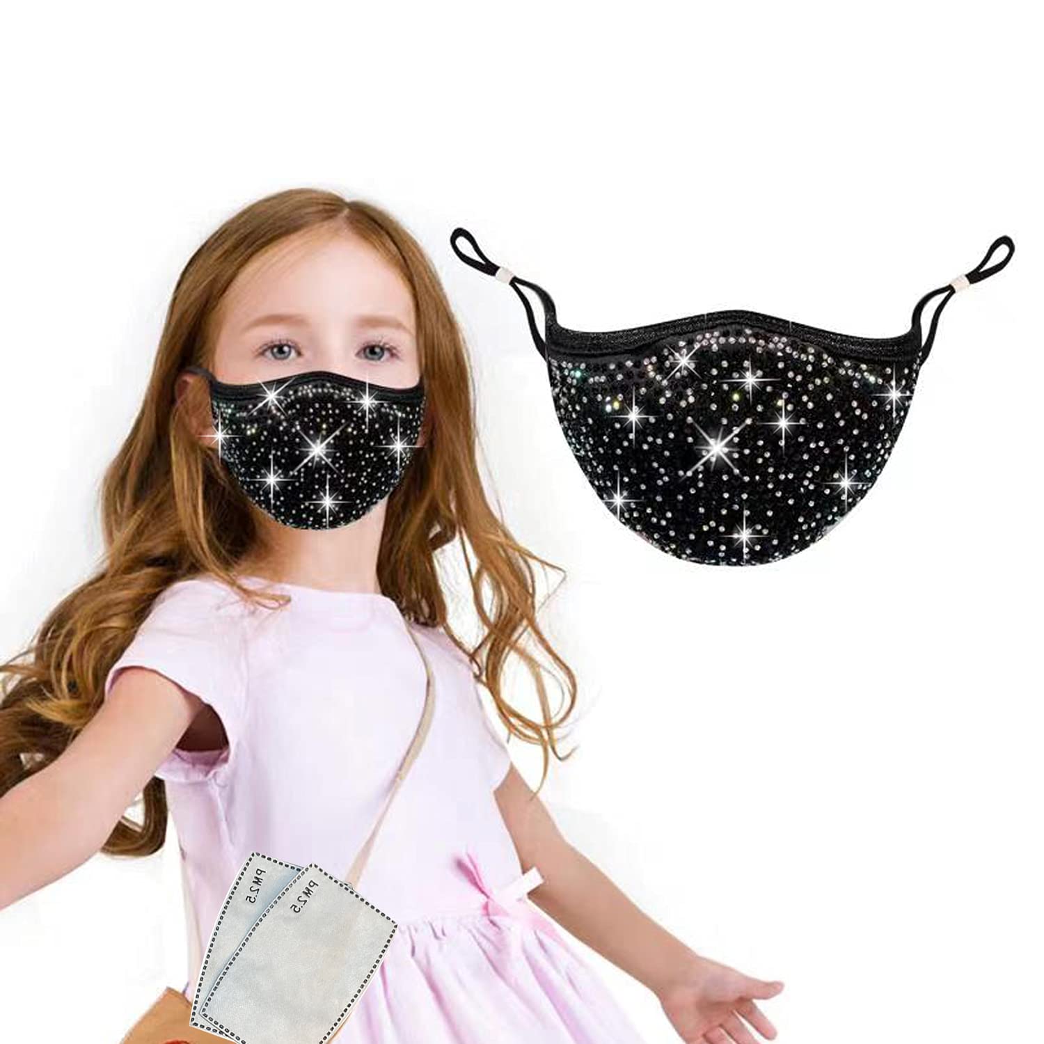 JAWEAVER Reusable Cotton Face Mask with Rhinestone Design for Women & Men - Breathable, Washable & Adjustable Ear Loop - Perfect for Daily Wear, Travel & Outdoor Activities