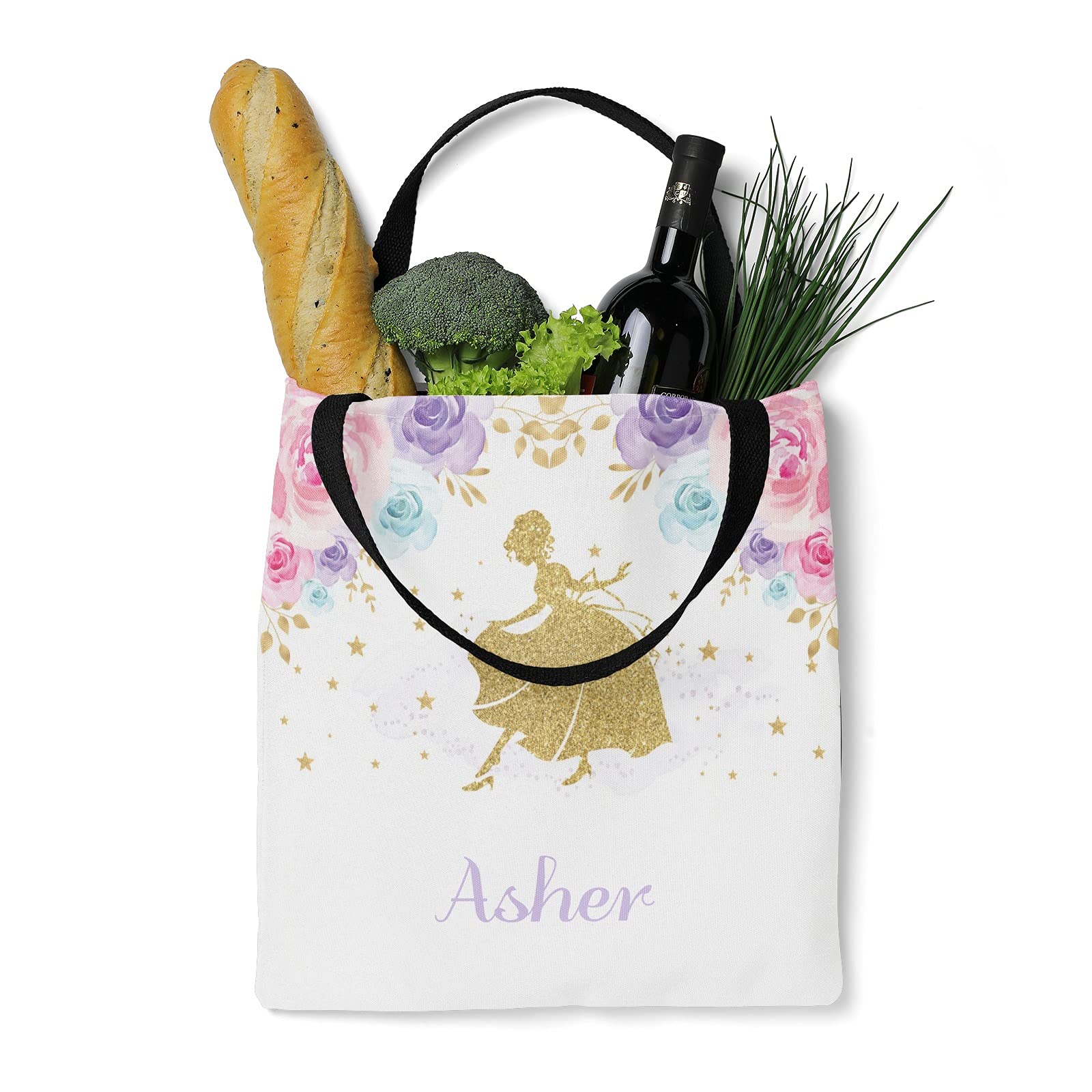 Personalized Princess Floral Canvas Tote Bags for Kids - Reusable Shopping Bags, Travel & School Handbags (Perfect Gift for Birthdays, Parties & Everyday Use)
