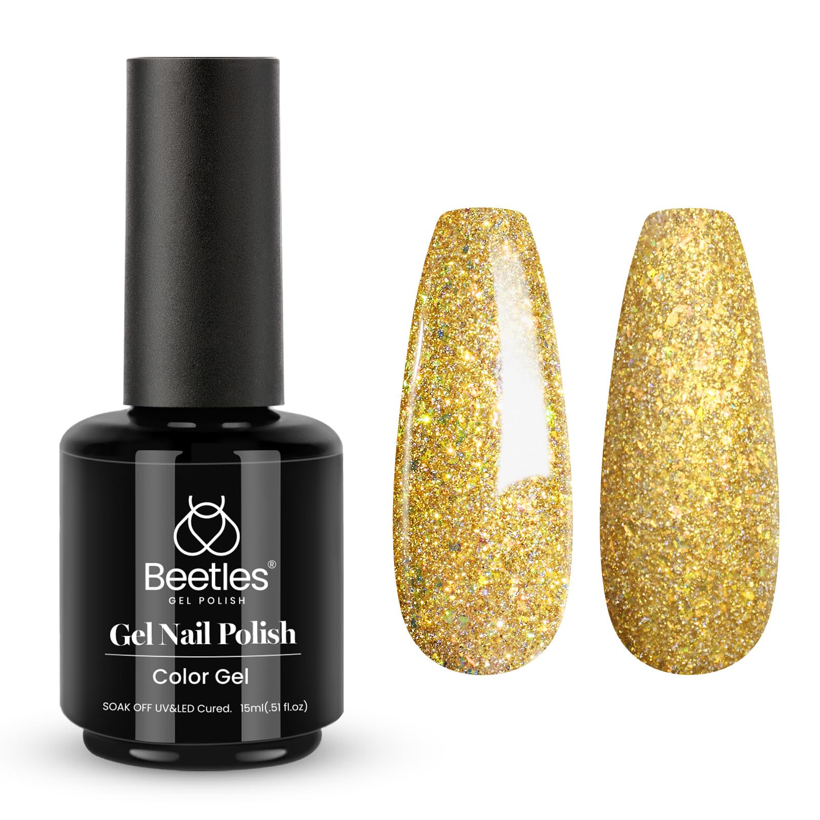 Beetles 15ml Champagne Gold Glitter Gel Nail Polish - UV LED Lamp Cured, Long Lasting Salon Quality Nail Art for Manicure, DIY Home Use & Gifts for Women | Perfect for Parties, Weddings & Special Occasions