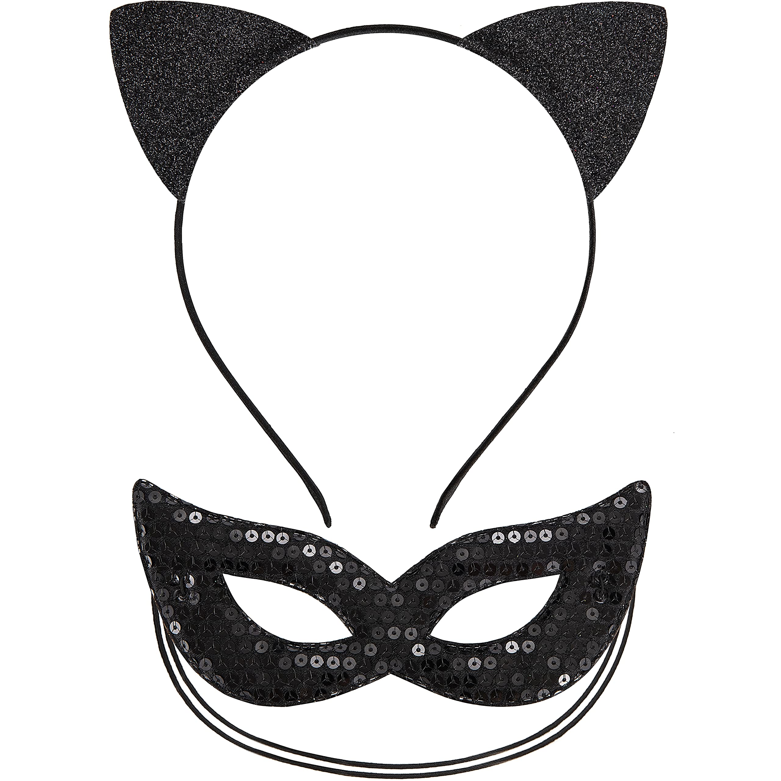 Sparkly Cat Ears Headband with Adjustable Cat Face Mask - Halloween Costume Accessory for Women, Cosplay, Party Favors & Themed Events
