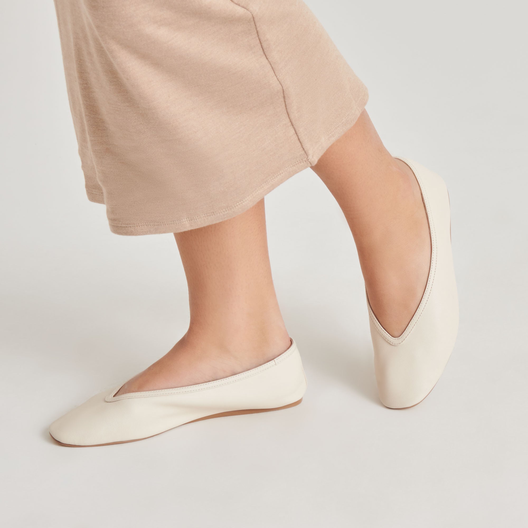 Braidy Ivory Leather Ballet Flats - Comfortable Women's Shoes for Work, Casual & Dressy Occasions