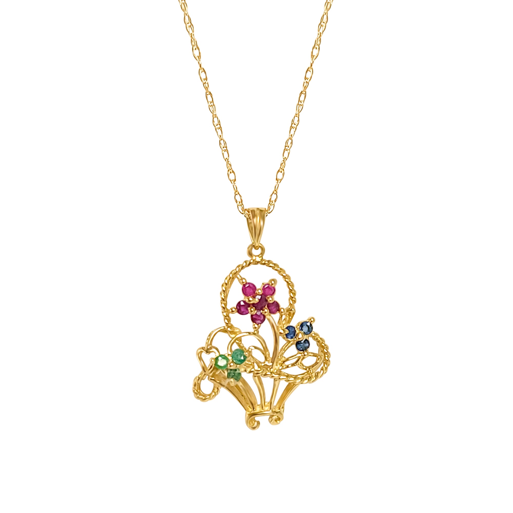 Exquisite Emerald, Sapphire & Ruby Flower Basket Necklace - Elegant Jewelry for Women | Perfect for Weddings, Parties & Special Occasions