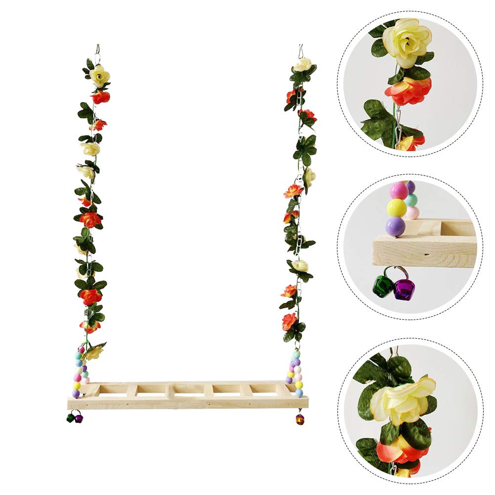 Baluue Large Wooden Bird Swing Stand - Chew Toy for Parrots, Cockatiels & Large Birds - Stainless Steel Cage Accessory for Play & Exercise - Perfect for Parrot Cages & Aviaries