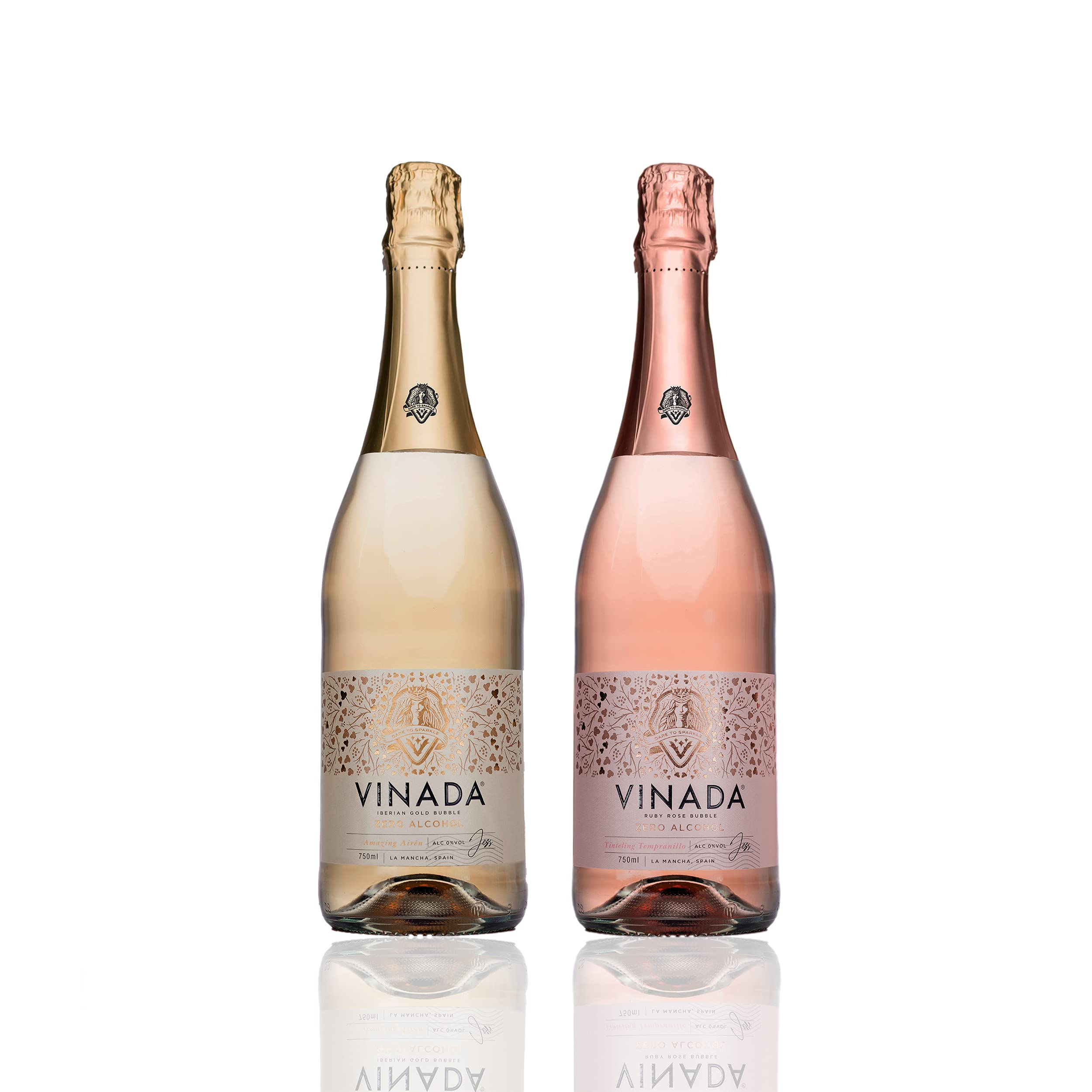 VINADA Alcohol-Free Sparkling Gold & Rosé Wine Variety Pack - 750ml (2 Bottles) - Premium Non-Alcoholic Beverage for Celebrations, Gifts & Healthy Lifestyle