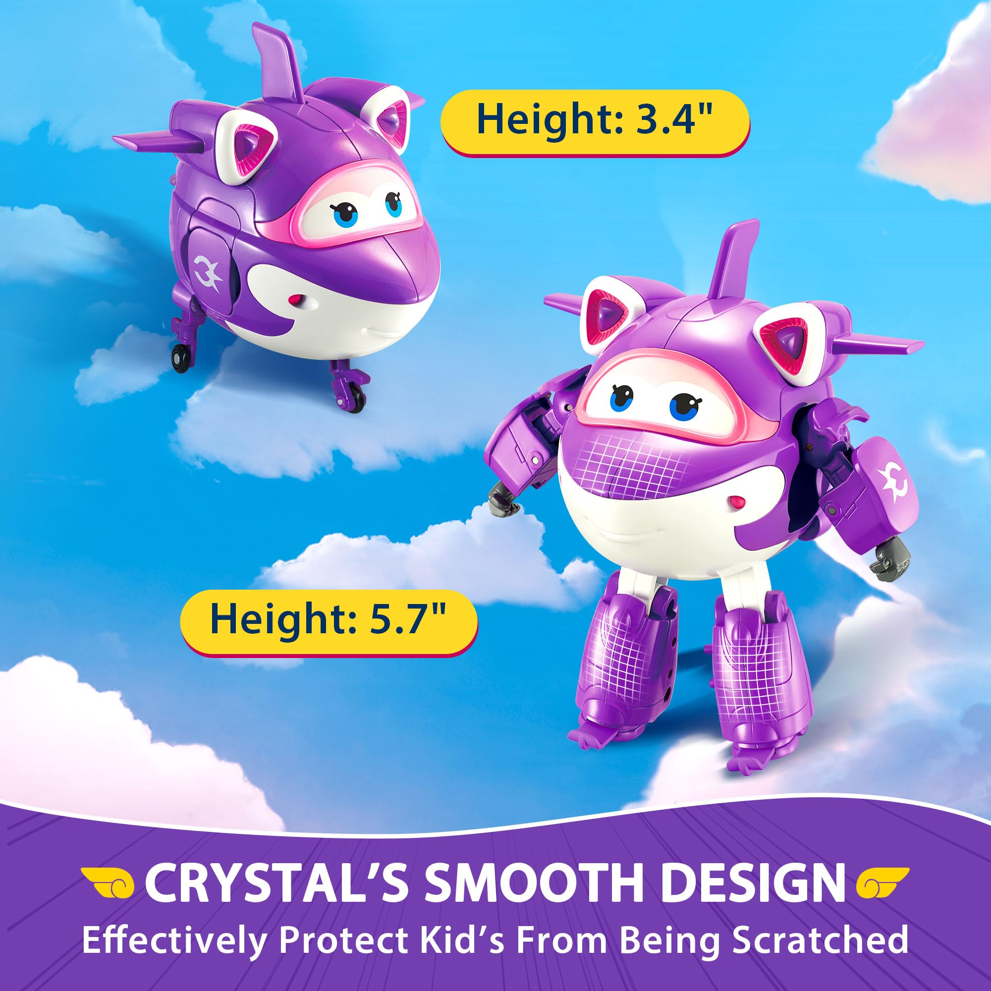 Super Wings Transformable Airplane Toys - 5 in 1 Crystal Transforming Action Figures, 2-in-1 Robot & Plane Mode, STEM Learning Toys for Kids Age 3-8 | Perfect Birthday Gift for Boys & Girls | Great for Pretend Play, Classroom Rewards & Travel Entertainment
