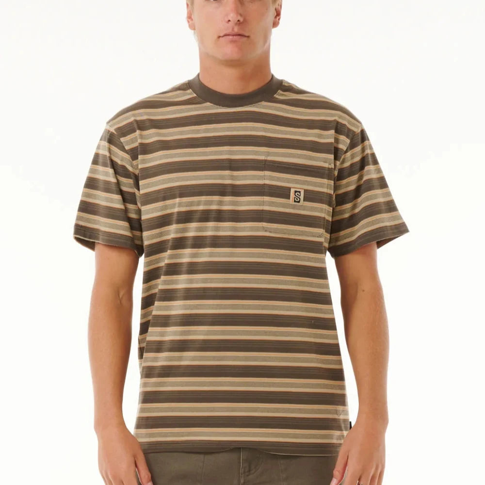 Rip Curl Search Stripe T-Shirt for Men - Comfortable Cotton Short Sleeve Tee for Surfing, Beach & Casual Wear