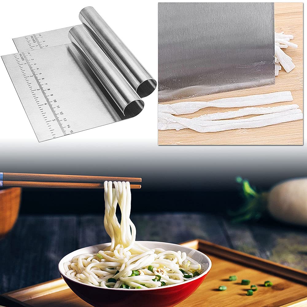 Graplan 2-Piece Stainless Steel Dough Scraper Set with Ergonomic Handle & Measuring Scale - Professional Bench Scraper for Baking Bread, Pastry & Cake Dough - Perfect for Home Bakers & Professionals - Ideal for Kneading, Cutting & Portioning Dough