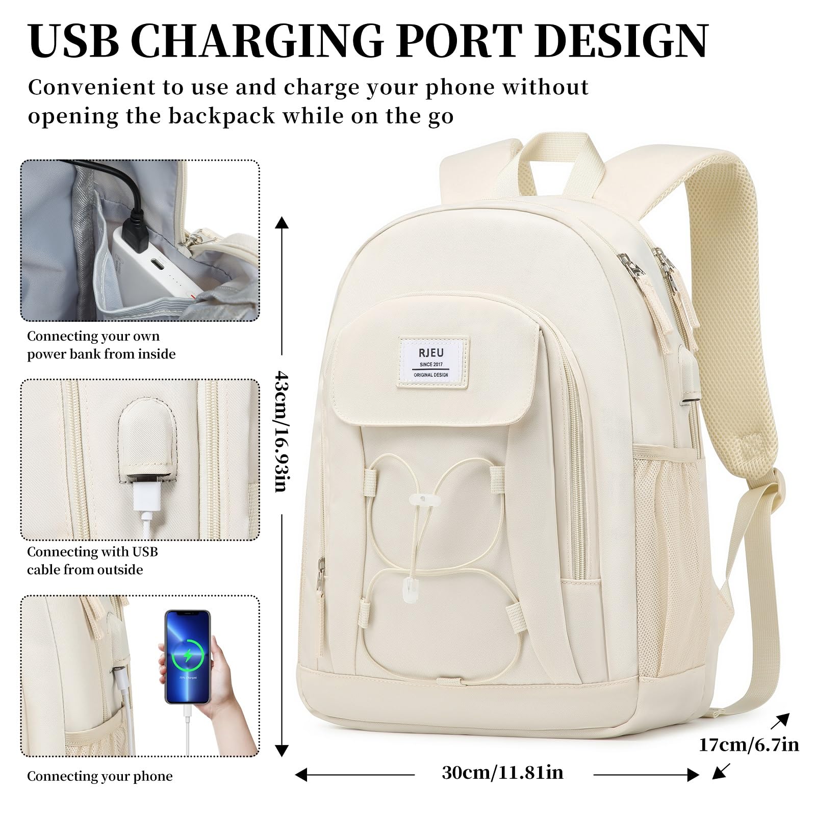Stylish 15.6 Inch Laptop Backpack for Teen Girls & Women - Trendy School Bookbag for College, High School & Travel - Perfect Gift Idea (Beige) | Ideal for Daily Commute, Campus Life & Weekend Getaways