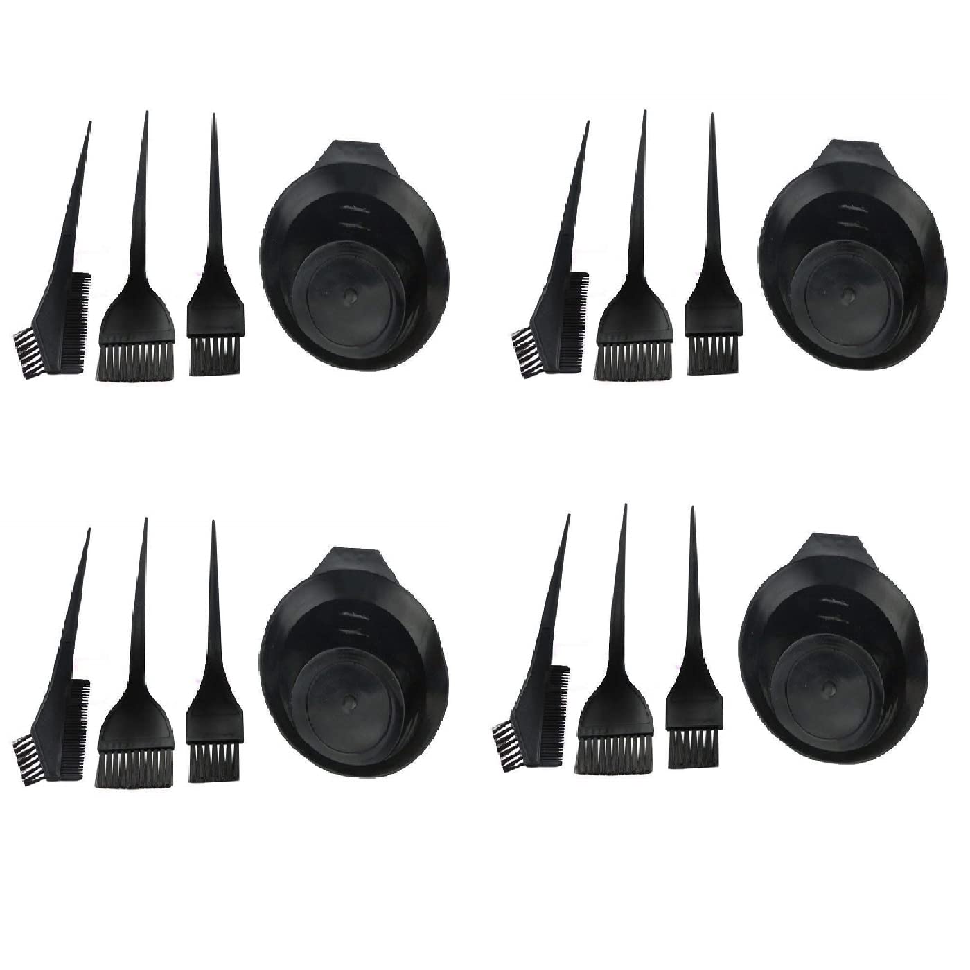INAAYA Professional Hair Coloring Kit - 4 Pack Hair Dye Brushes & Mixing Bowl for Salon & Home Use | Perfect for DIY Hair Color, Highlights & Root Touch Up (Black)