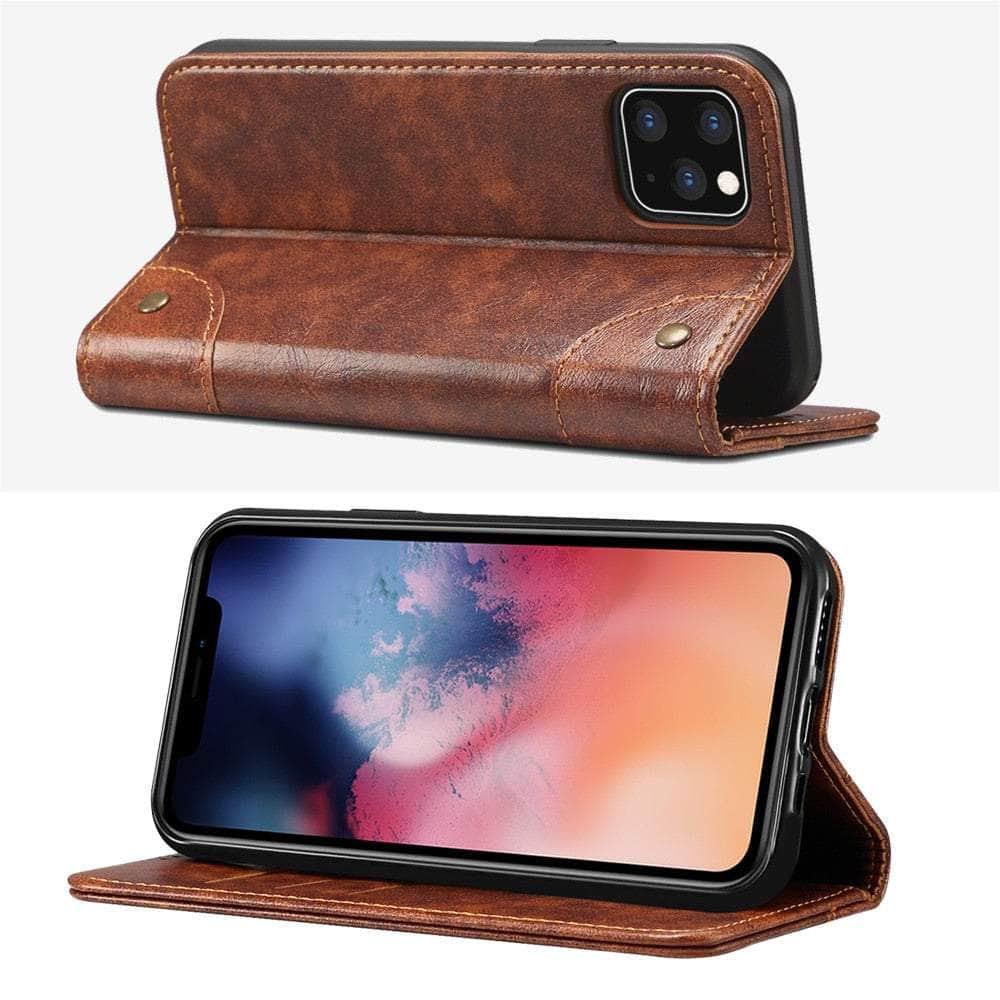Premium Genuine Leather Flip Wallet Case for iPhone 15 Plus - Slim Protective Cover with Card Slots | Perfect for Business, Travel & Everyday Use